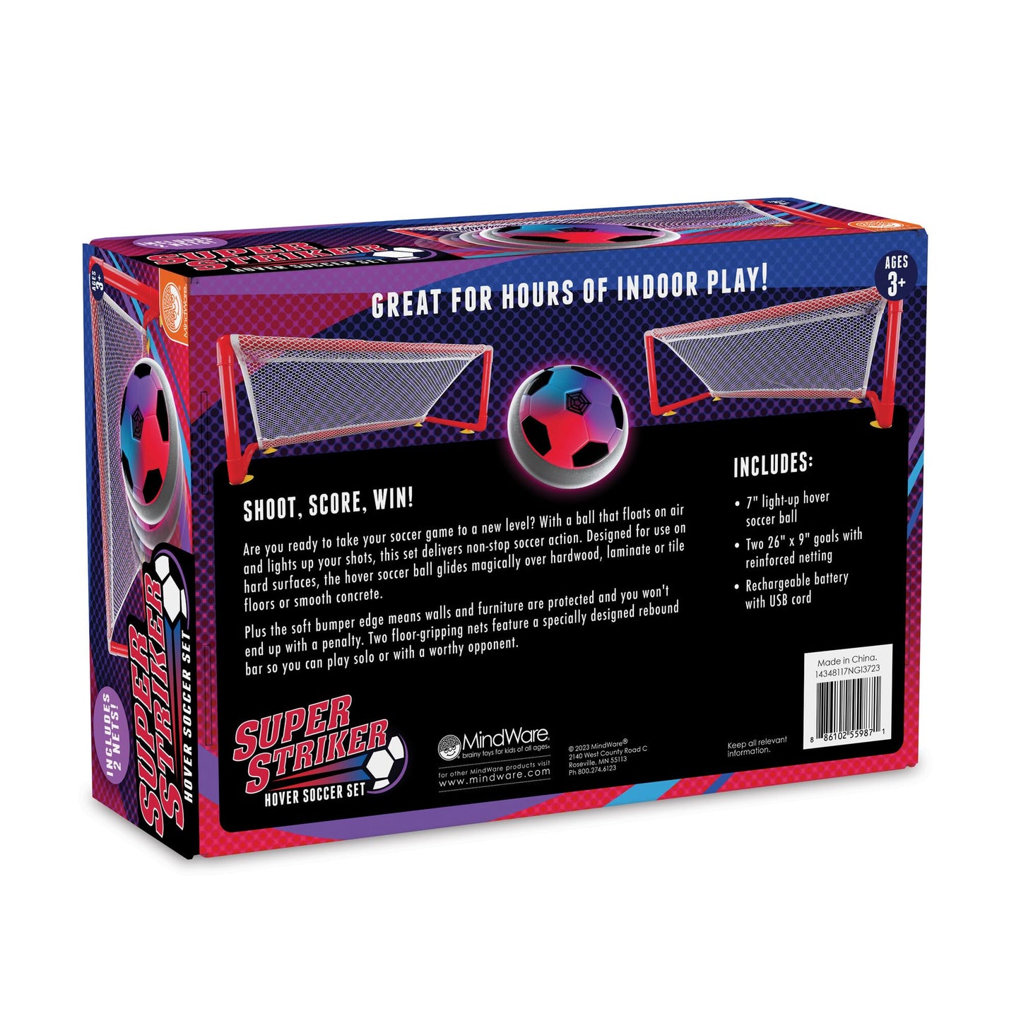 MindWare Super Striker Hover Soccer Ball Set — Indoor LED Soccer for Kids 3+ | USB Charger & 2 Nets