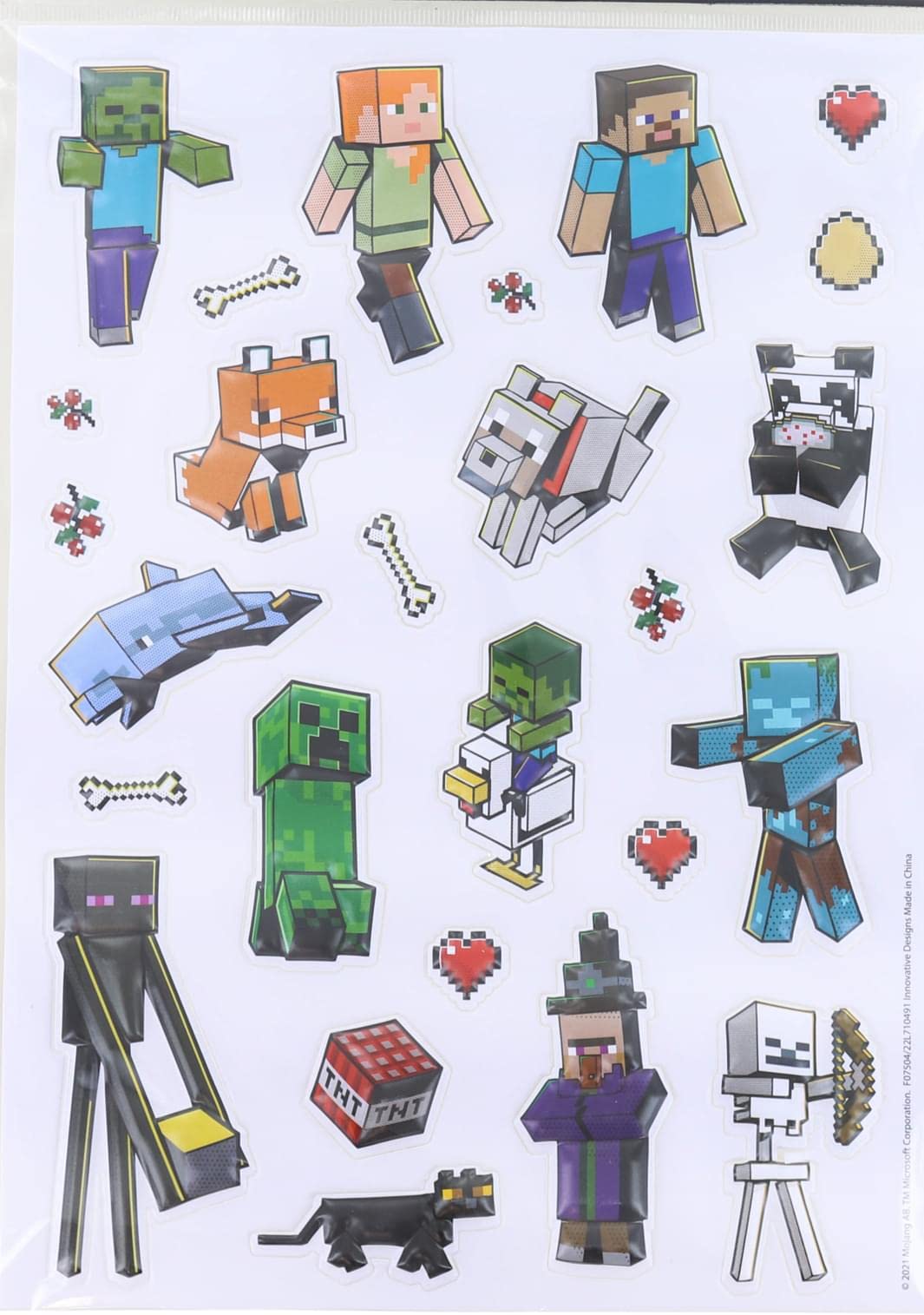 Minecraft Raised 3D Stickers – 26-Piece Puffy Fandom Sheet | One Sheet
