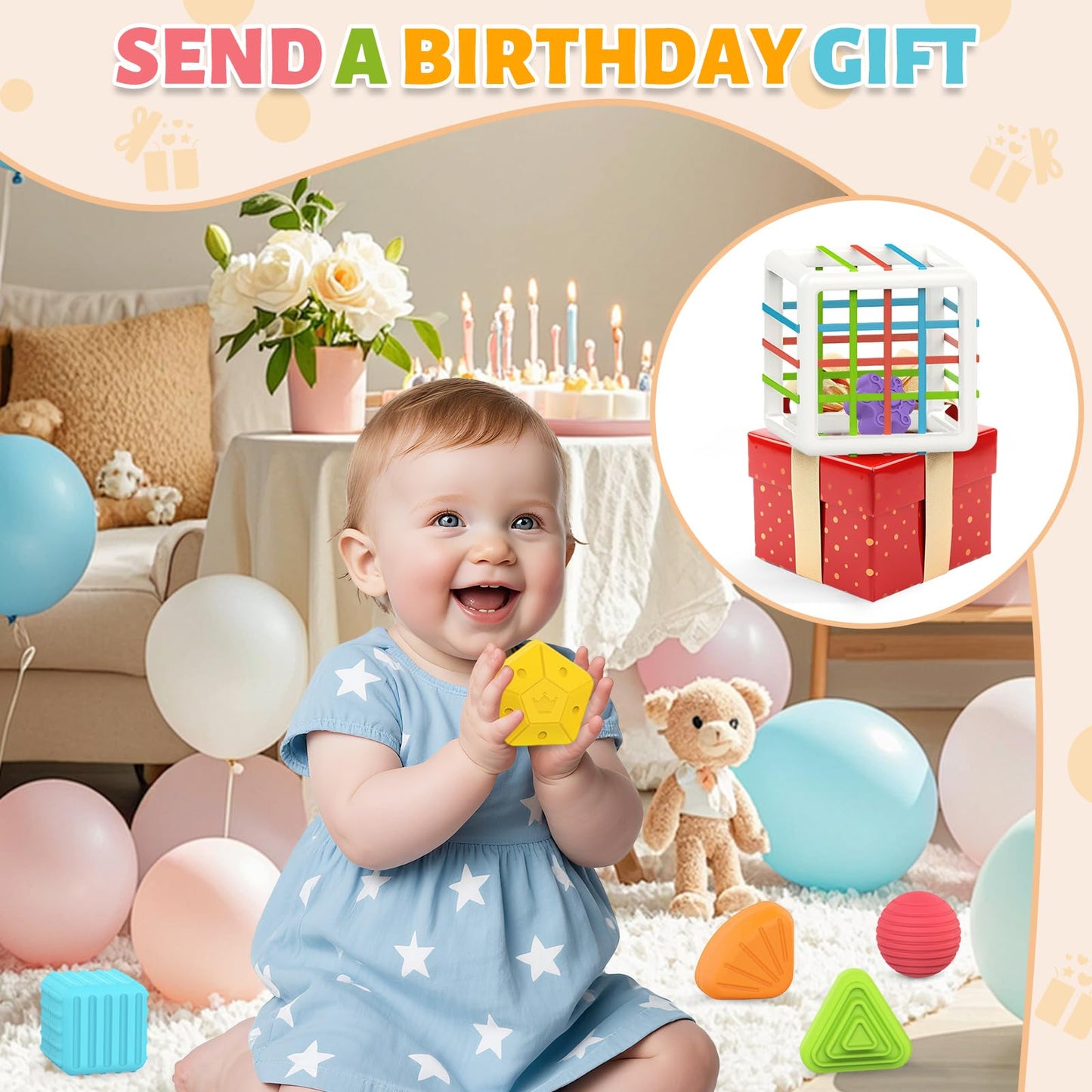 MINGKIDS Montessori Toys for 1 Year Old – 6pc Multi-Sensory Shape Set