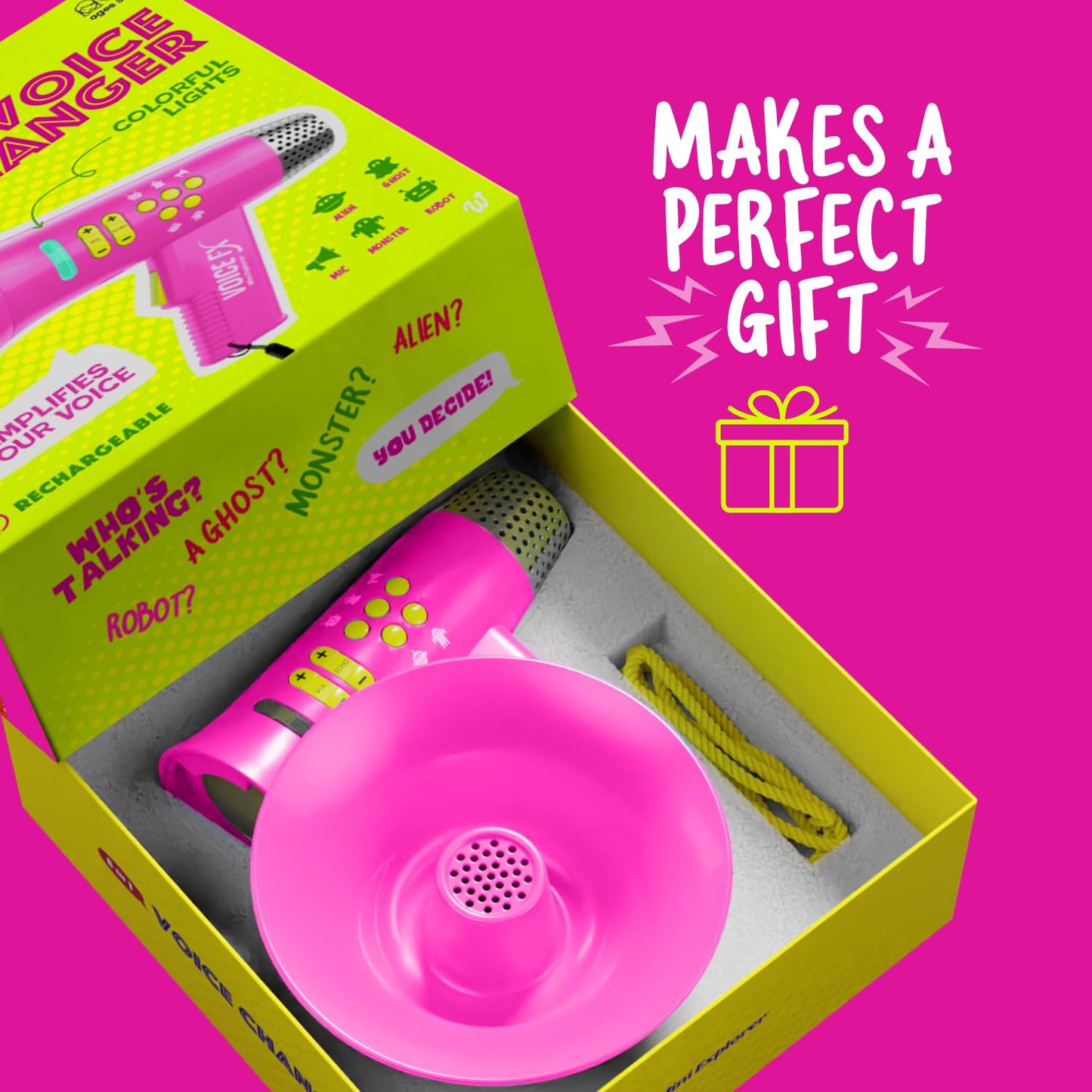 Mini Explorer Voice Changer for Kids (Ages 3-8+) – 4 Modes, USB Rechargeable, LED Glow, Pink