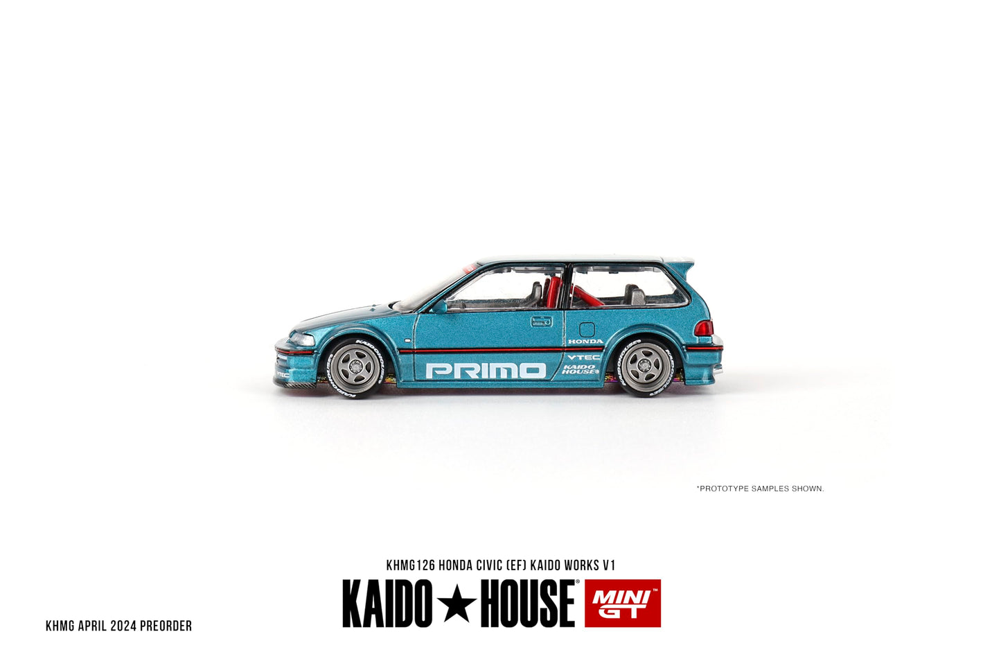 Mini GT Models True Scale Honda Civic EF Kaido Works V1 Tahitian Green 1/64 Diecast KHMG126