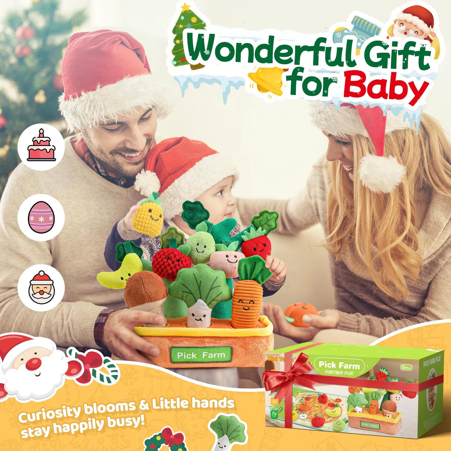Mini Tudou 15-Piece Farm Fruit & Veggie Baby Toys — Sensory Plush Set