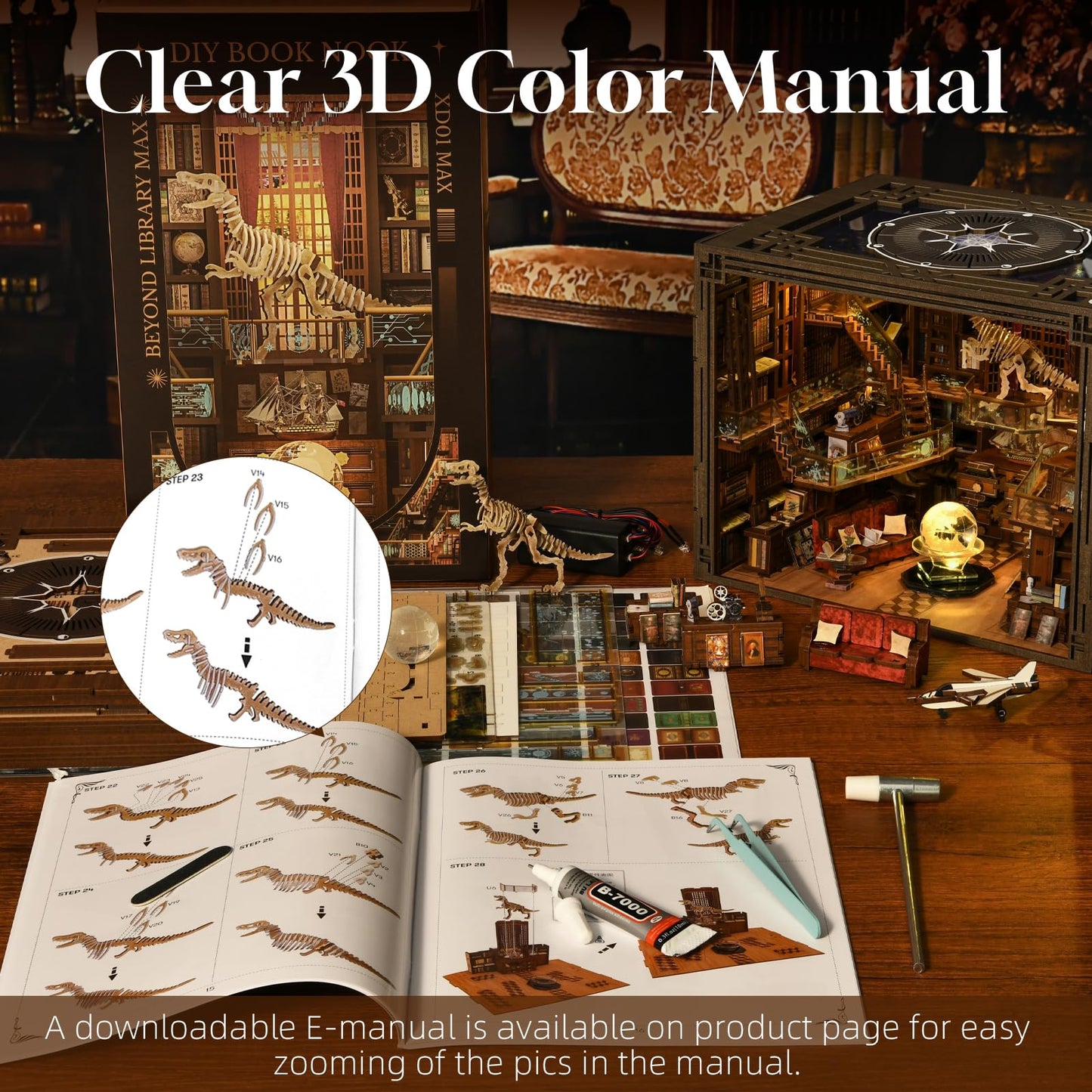 MiniCity DIY Book Nook Kit for Adults – 3D Wooden Puzzle with LED Light & Dust Cover (Beyond Library Max)