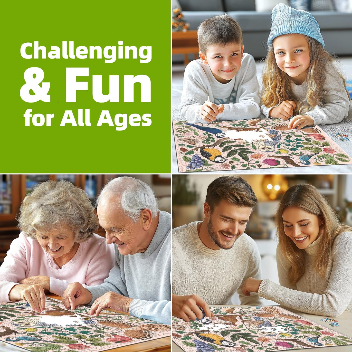 MINIWAN Forest Birds 500-Piece Puzzle – Owl & Floral Jigsaw for Adults