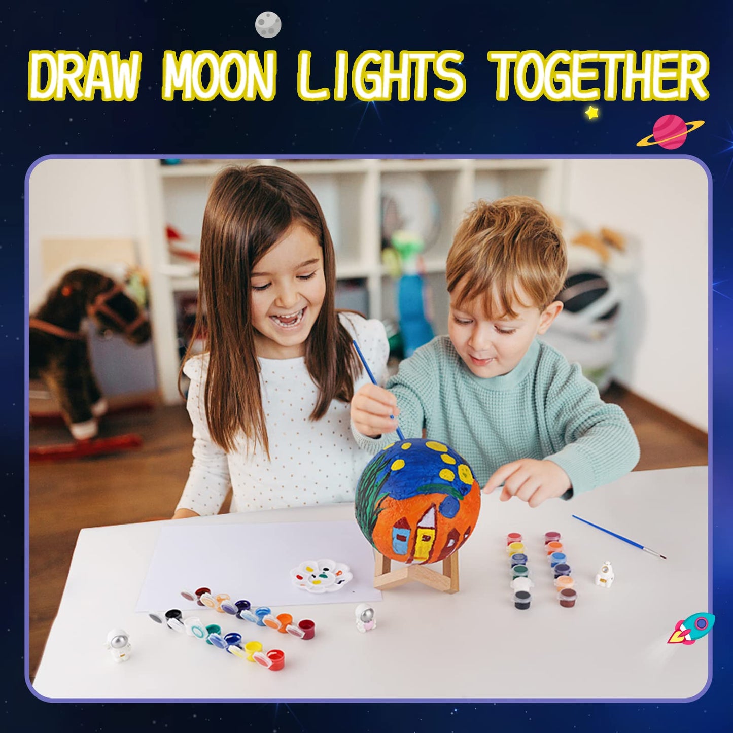 Minleway 7.1-Inch 16-Color Rechargeable Moon Lamp DIY Kit | Kids Craft Gift