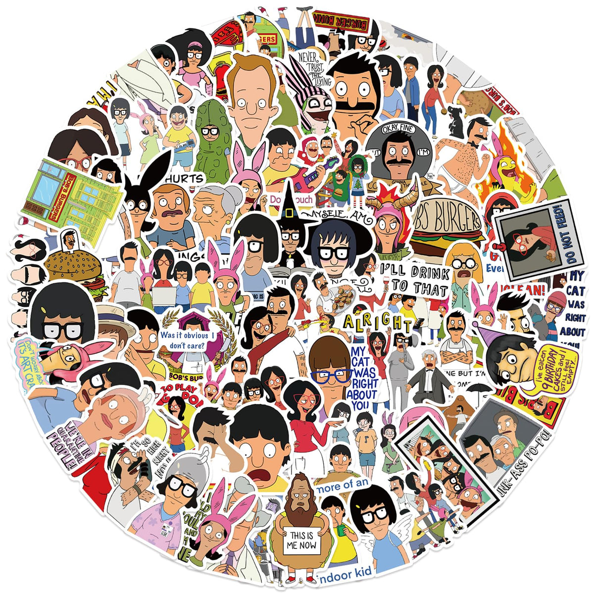 MINRAIN 100Pcs Bob's Burgers Waterproof Cartoon Stickers – Vinyl Sticker Pack for Water Bottles, Laptops & More