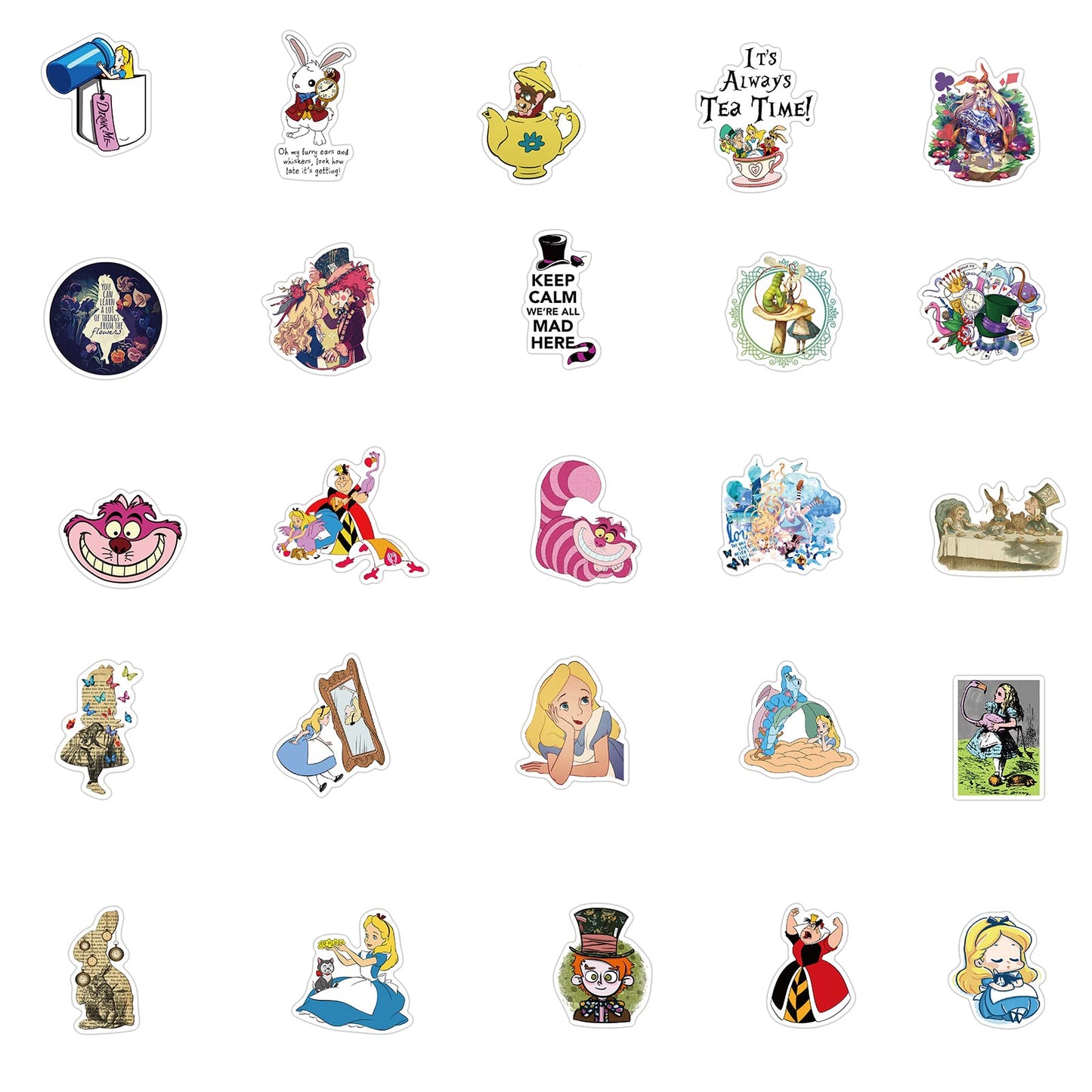 MINRAIN 50PCS Alice in Wonderland Waterproof Stickers for Water Bottles
