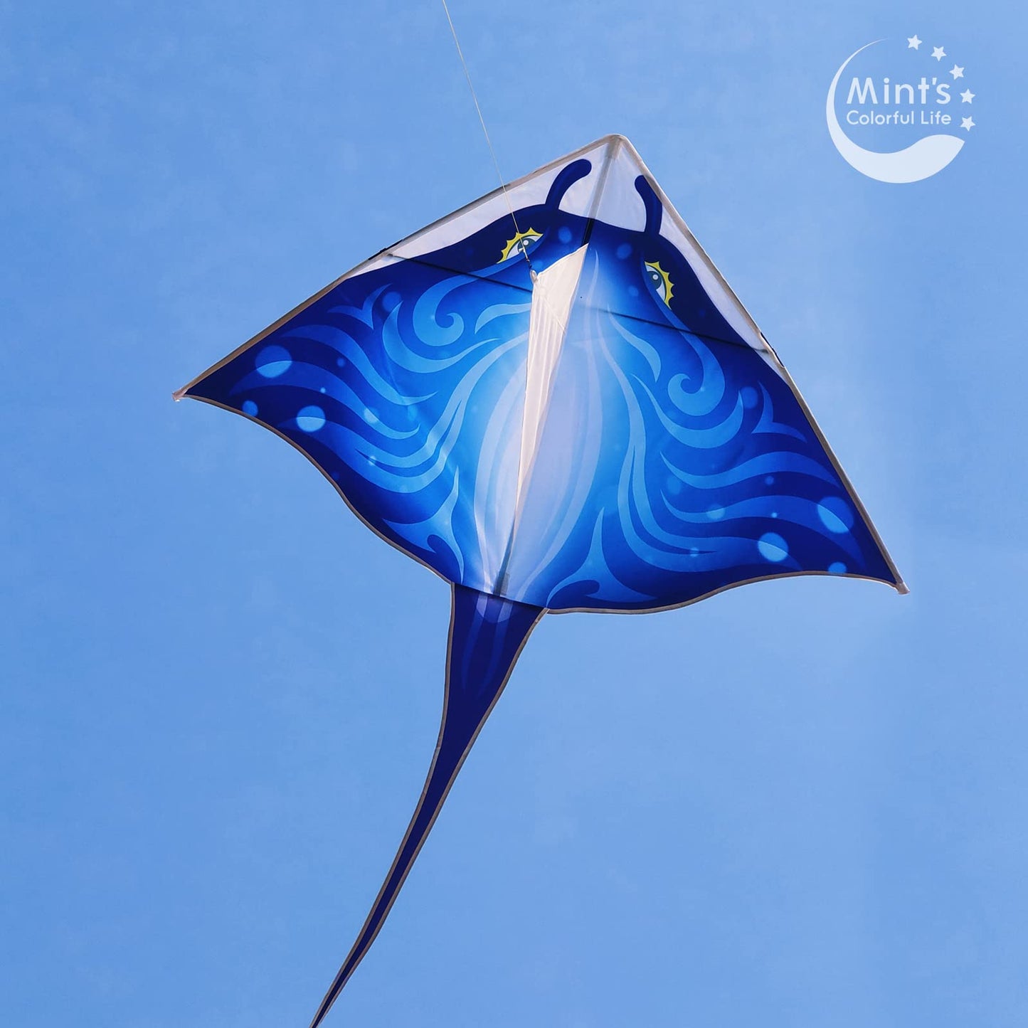 Mint's Colorful Life Devil Fish Delta Kite - Easy Fly, 58in Blue with Handle