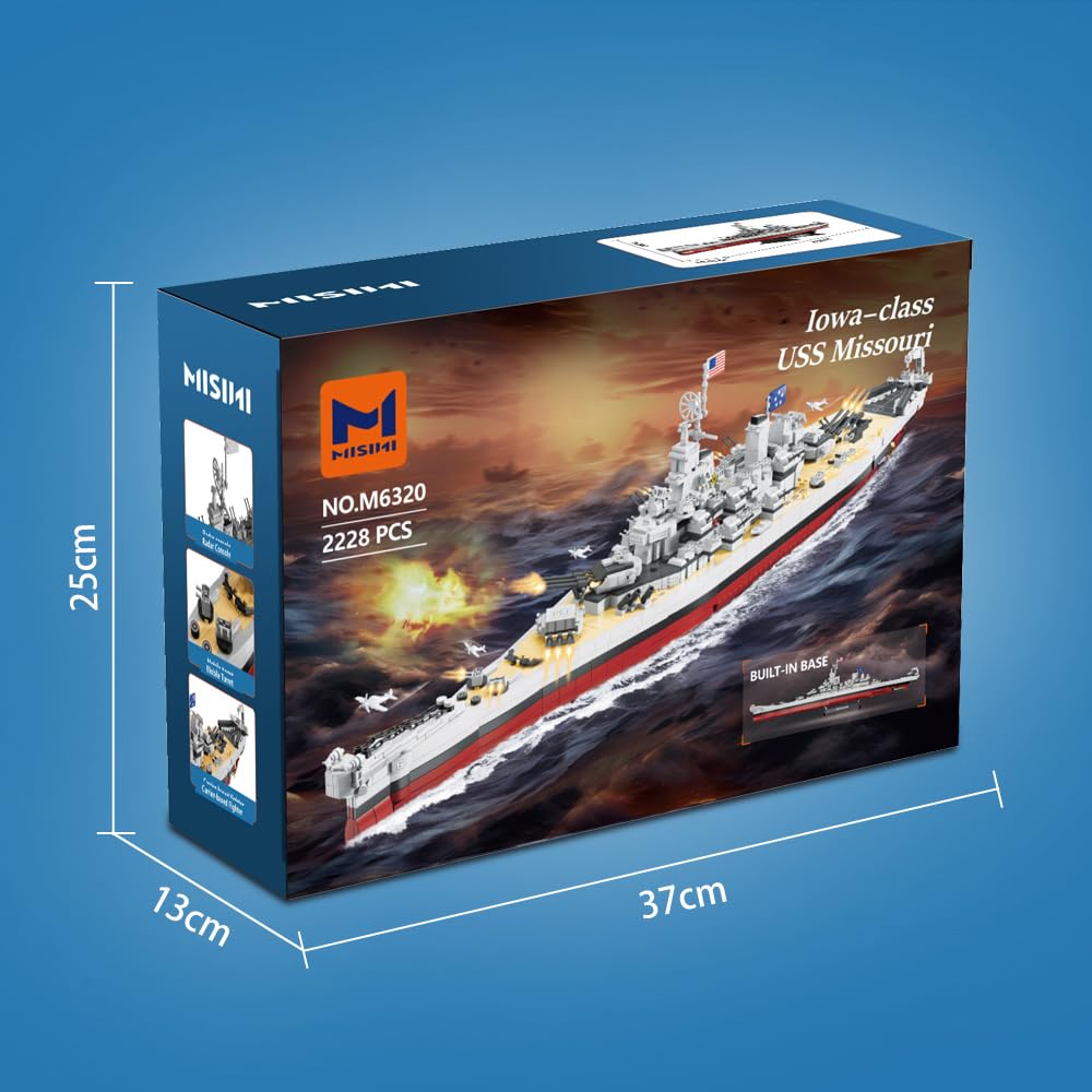 MISINI M6320 Military Series USS Missouri Battleship Building Kit – 2228 Pieces, Iowa-class Warship Model
