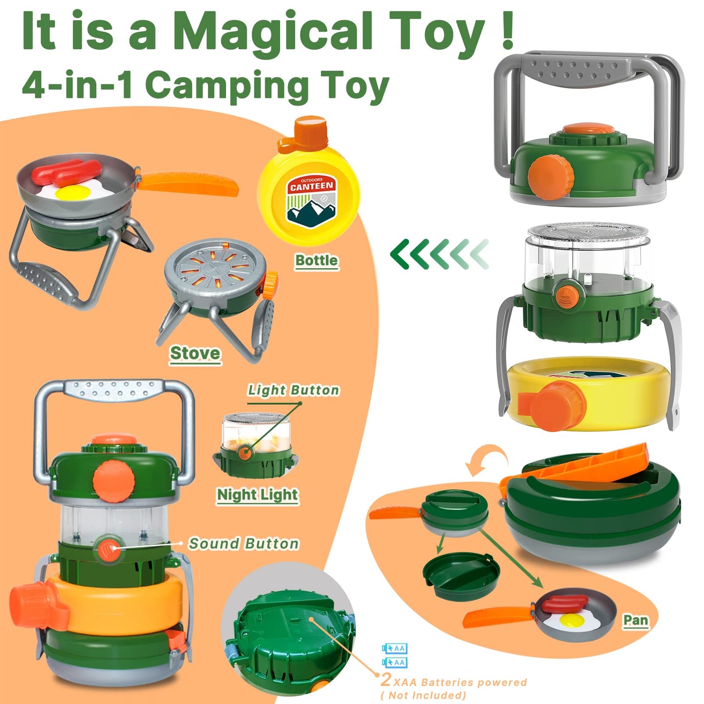 MITCIEN Kids Play Tent with Campfire – 4-in-1 Lantern & Pretend Camping Gear for 3-6+