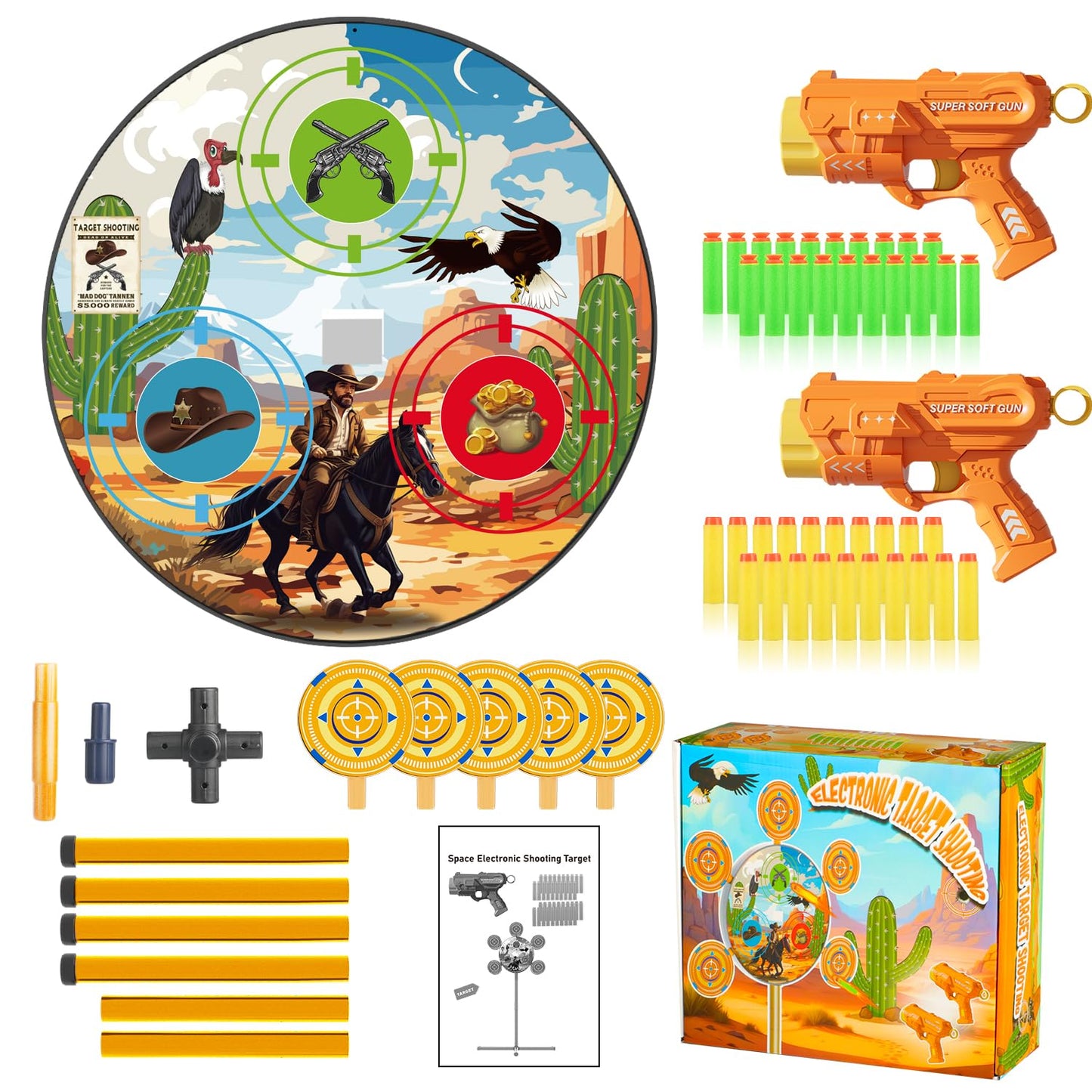 M&LD Shooting Games Toys for Nerf Party – Dual Guns, 40 Foam Darts, Indoor Outdoor Targets