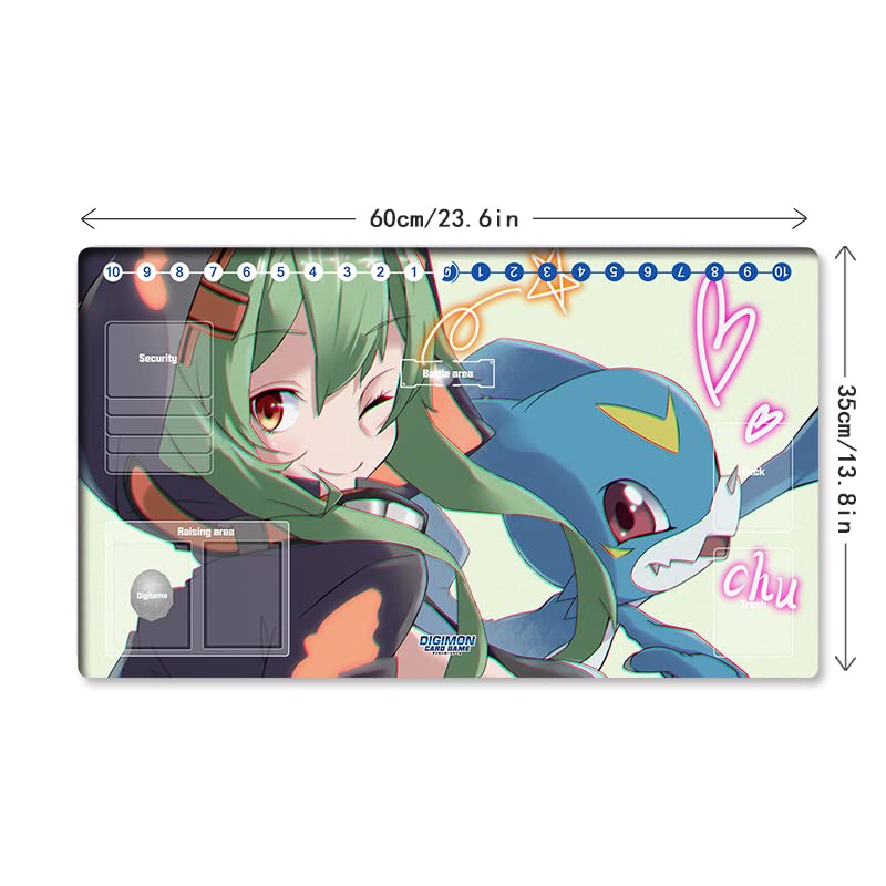 Mlikemat Digimon DTCG Playmat Shinomiya Rina & Veemon – ZD002-913-SM, Portable Rubber-Fabric Mat with Free Bag