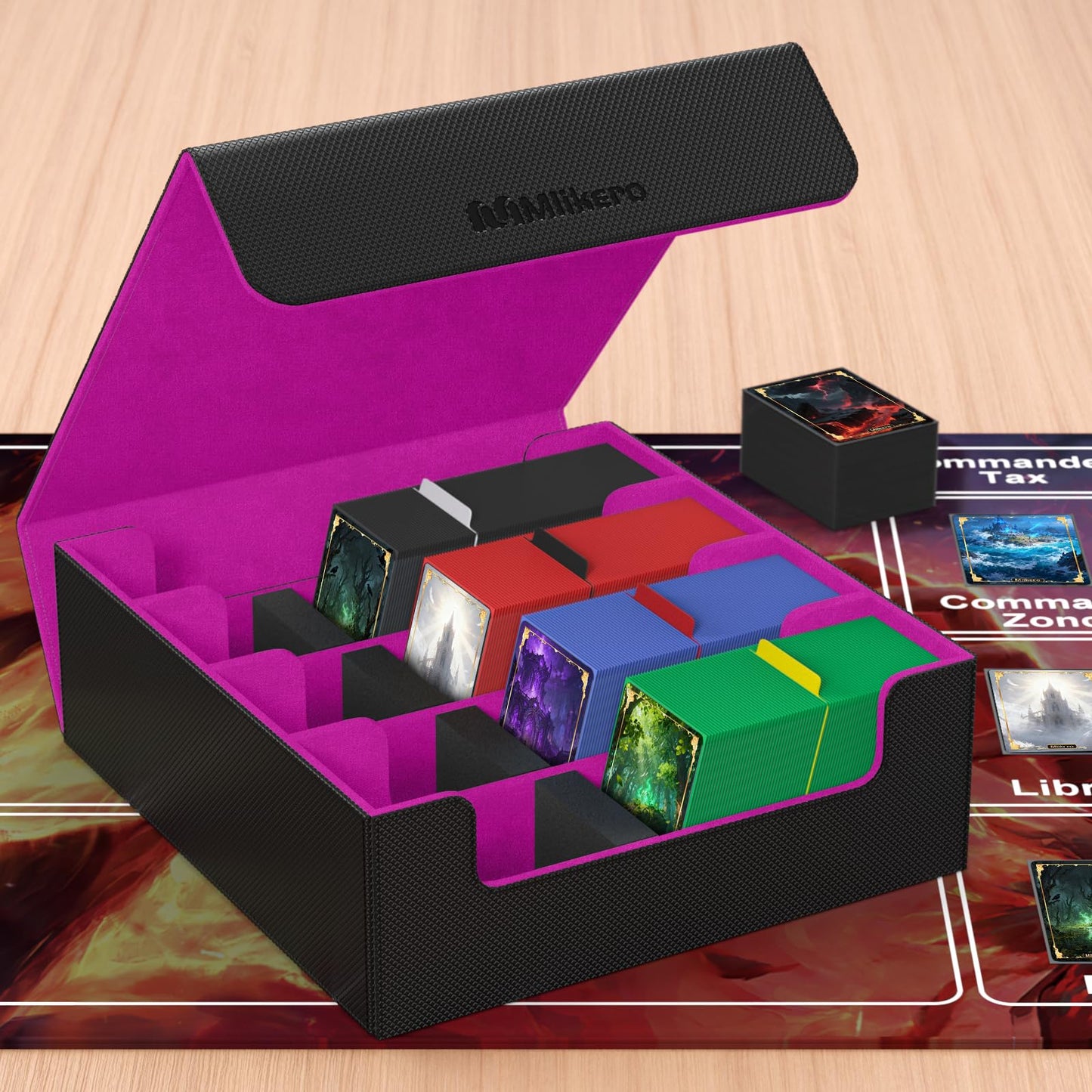Mlikero Card Deck Box – 2400+ Card Capacity, Magnetic Closure, 10 Dividers, 4 Rows, Black & Purple