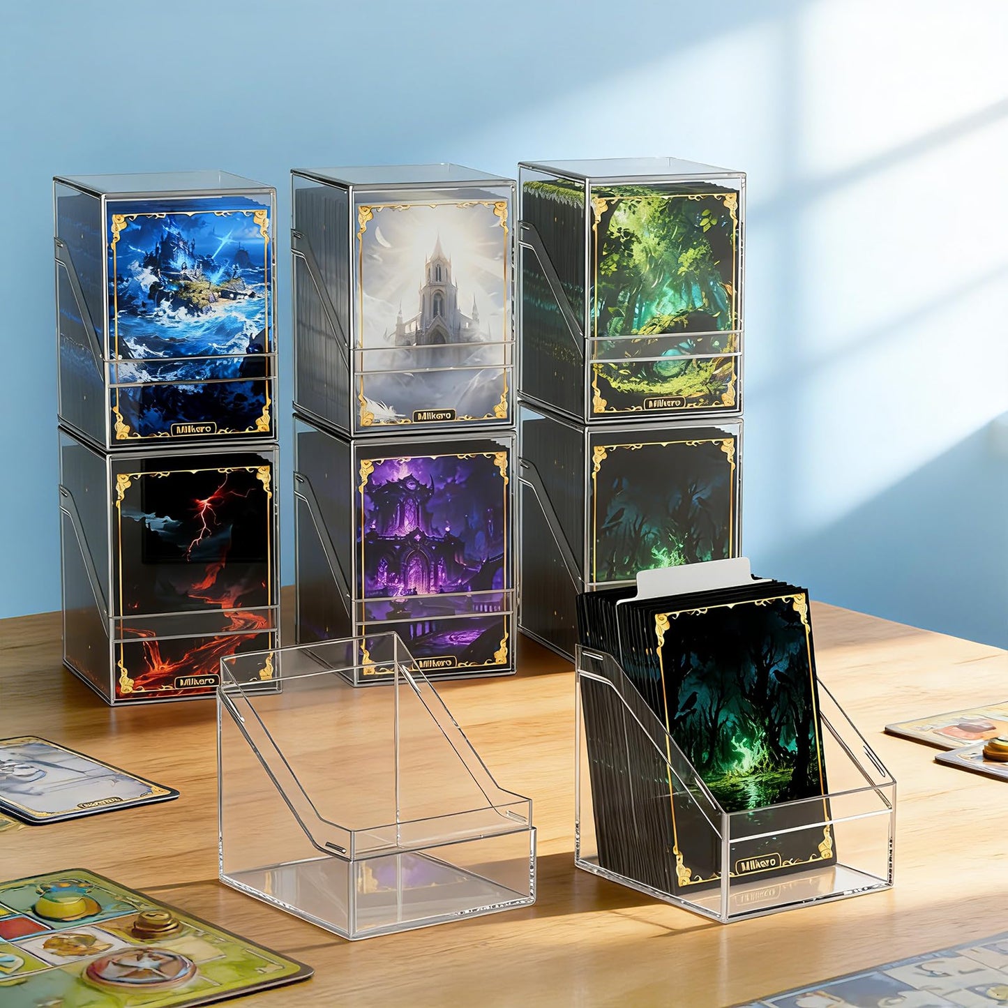 Mlikero 6-Pack Card Deck Cases – Acrylic Box for 100+ Sleeved Cards with 6 Dividers