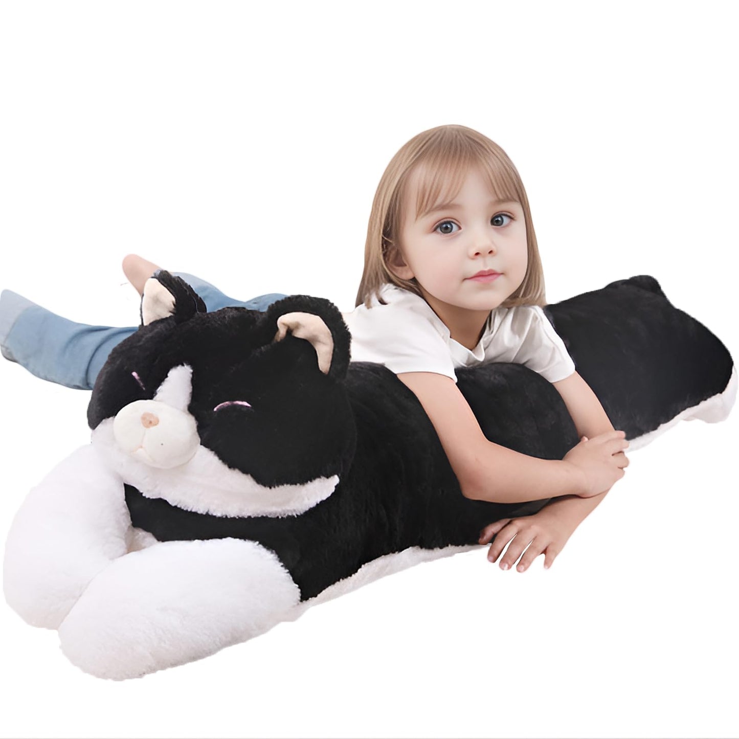 MMguai 40'' Giant Cat Plush - Jumbo Black Cat Long Body Pillow for Kids & Adults