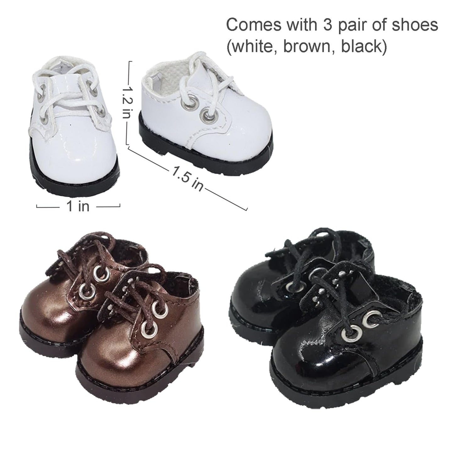 MM MEGIJAKI 3 Pairs Mini Shoes for 1/8 BJD Dolls – PU Leather Elf Shoes (3 Colors)
