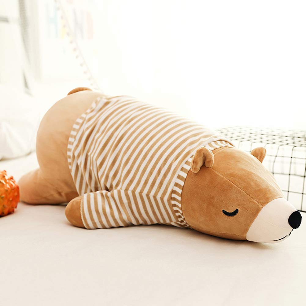 MMTTAO 14-Inch Polar Bear Plush Toy – Soft Brown Sleeping Bear, Huggable Pillow & Cozy Plushie for Kids