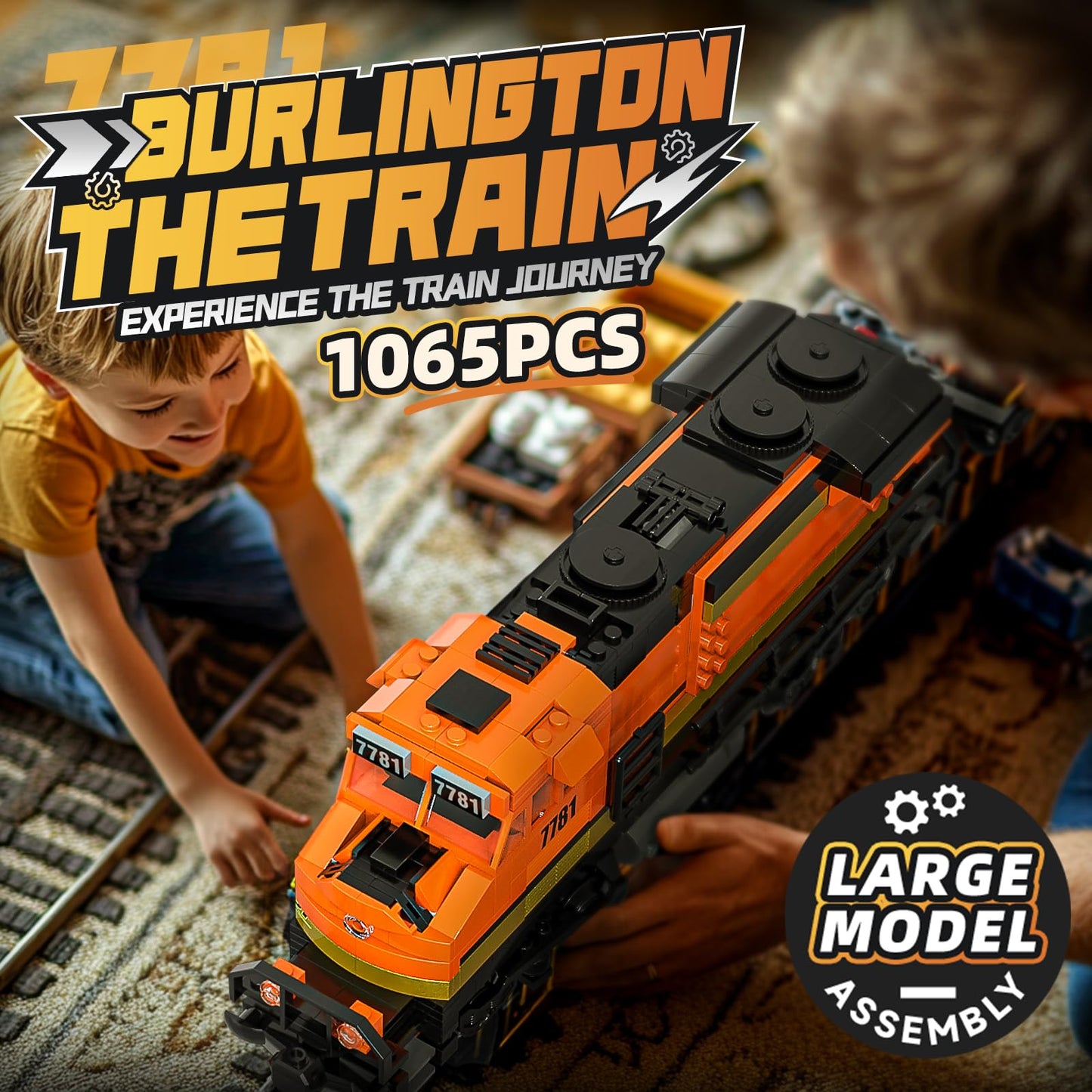 MOCBROPCS Burlington Train Building Set – Motorized Head, 2 Carriages, 32 Tracks, 1065 Pieces | Gift for Teens 12-16