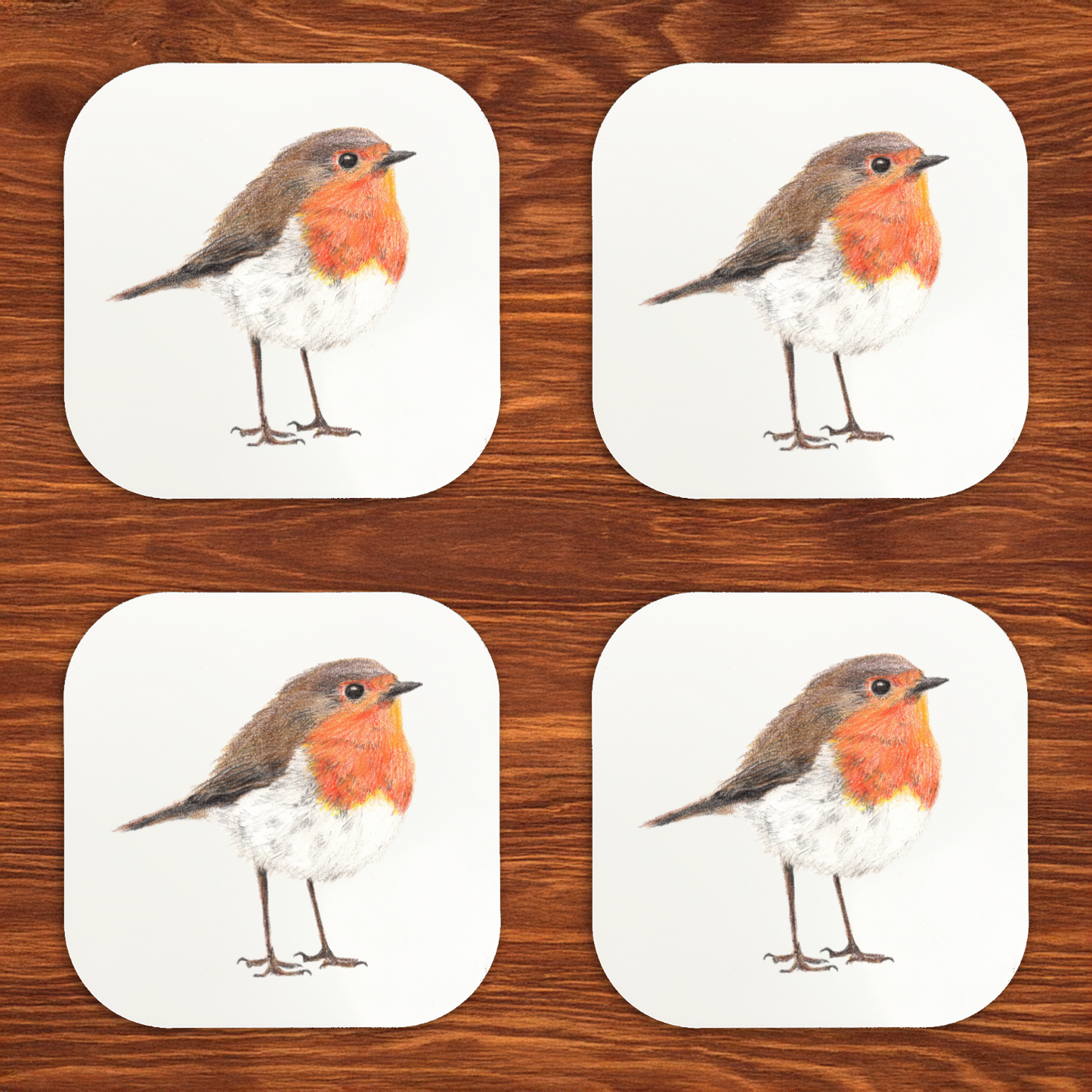 Hand-Drawn Robin Coaster Set of 4 | Cosy Home Décor