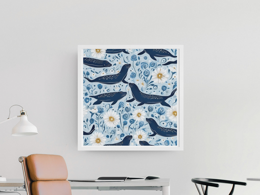 Whimsical Seal and Daisy Framed Wall Art