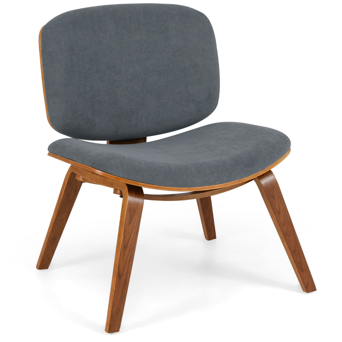 Modern Accent Chair with Curved Backrest and Padded Seat -Oak