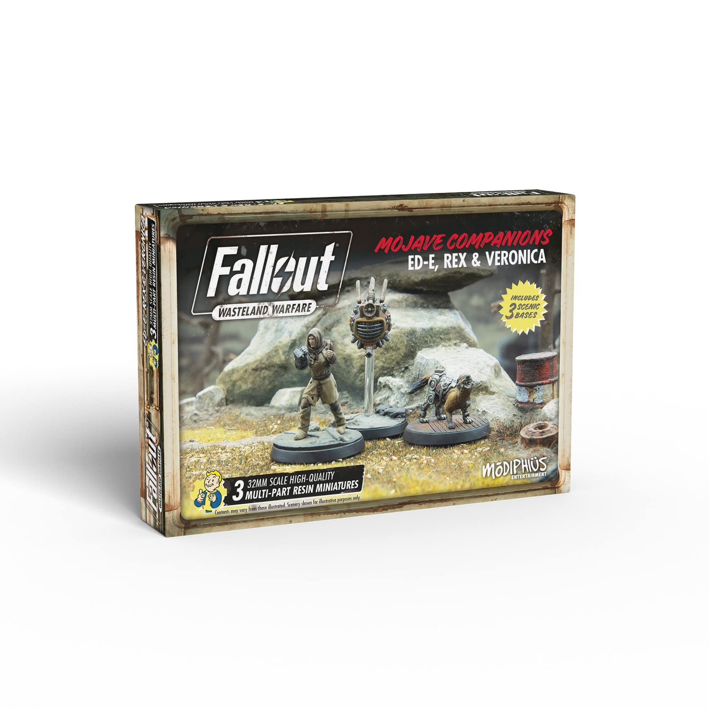 Modiphius Fallout Wasteland Warfare: Ed-E, Rex & Veronica Miniatures + Card Pack