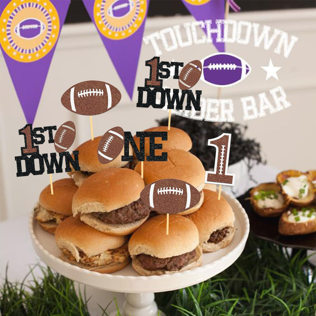 Moitkptt 24Pcs Football 1st Birthday Cupcake Toppers | Football Baby Shower Decorations