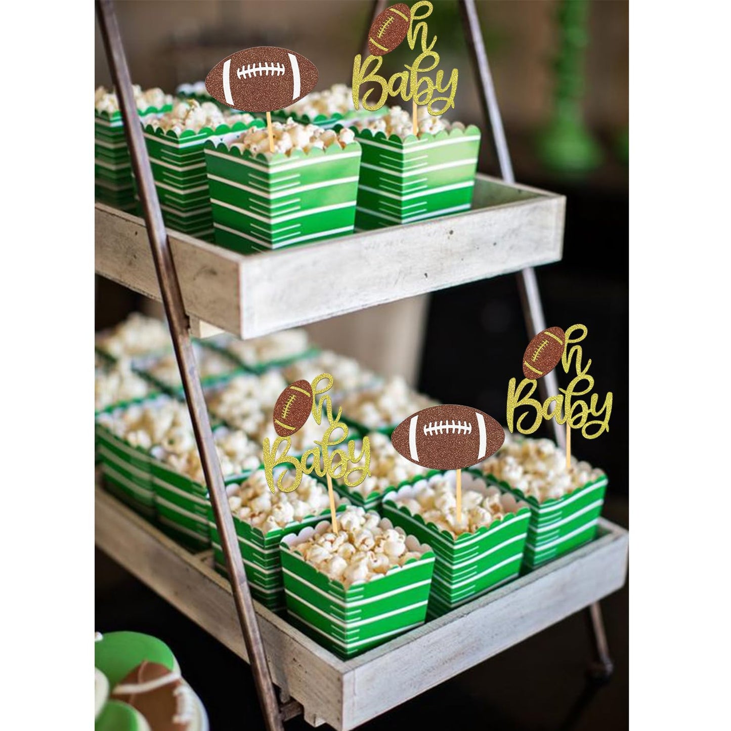 Moitkptt 24Pcs Oh Baby Football Cupcake Toppers for Baby Shower Party Decor