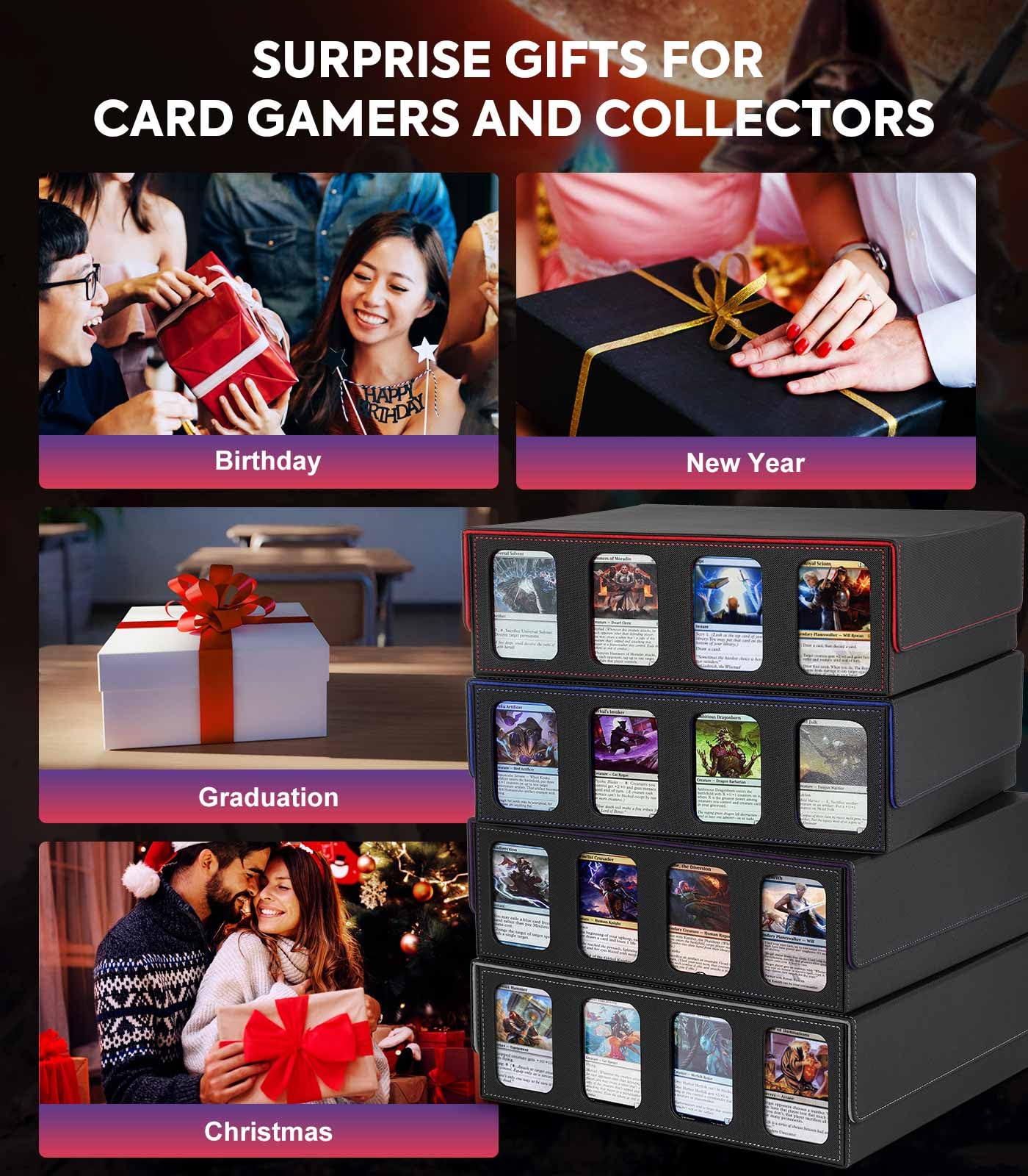 MoKo Card Storage Box: 3000+ Cards, 24 Dividers, 4 Supports, 4 Display Windows