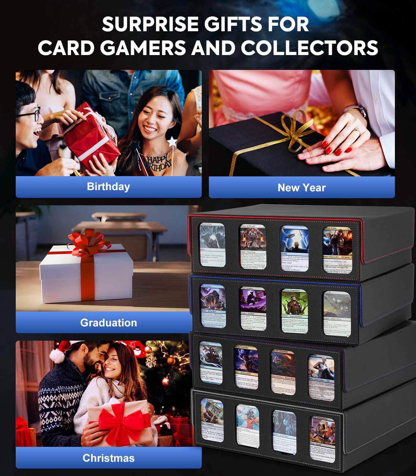 MoKo Card Storage Box for Trading Cards – 3000+ Capacity, 4 Display Windows, 24 Dividers, Magnetic Closure