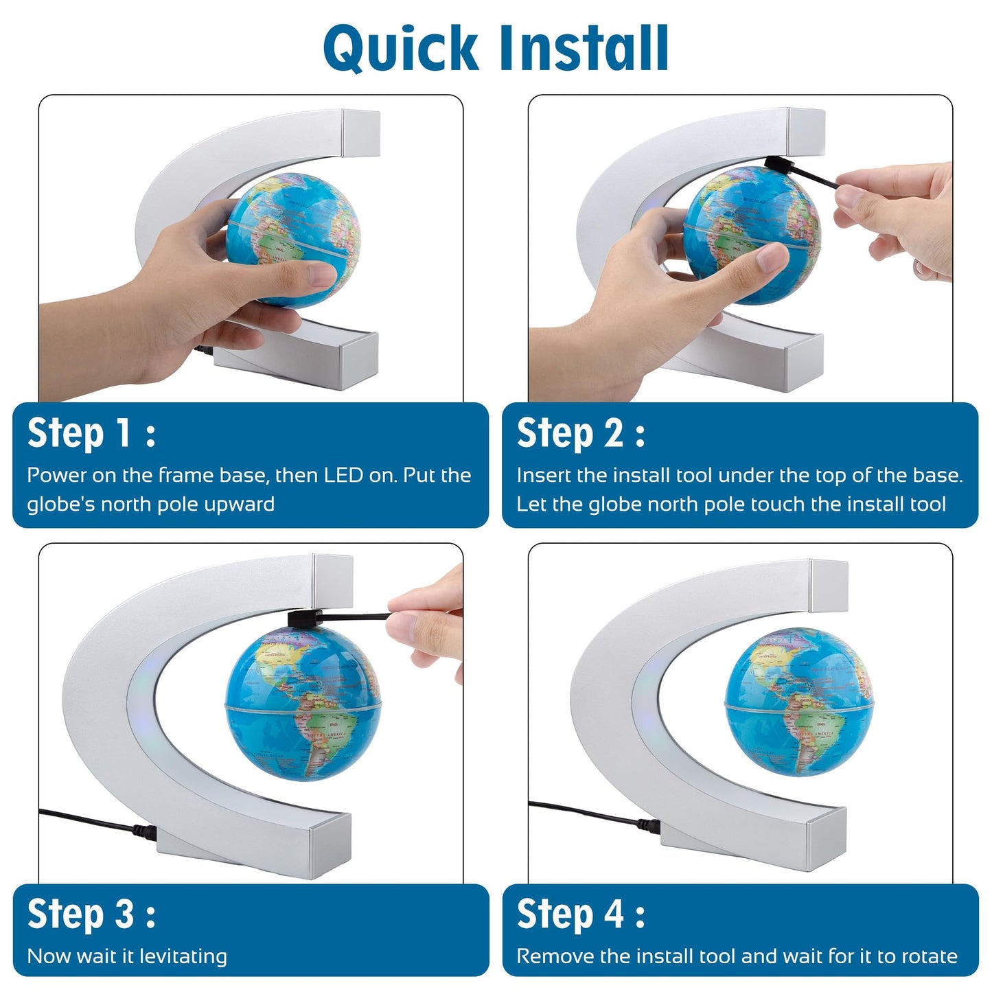 MOKOQI Magnetic Levitating Globe with LED Light – Floating World Desk Gadget