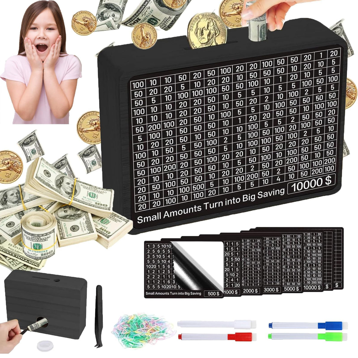 MoliDow 10000 Wooden Money Saving Box – No Install Piggy Bank