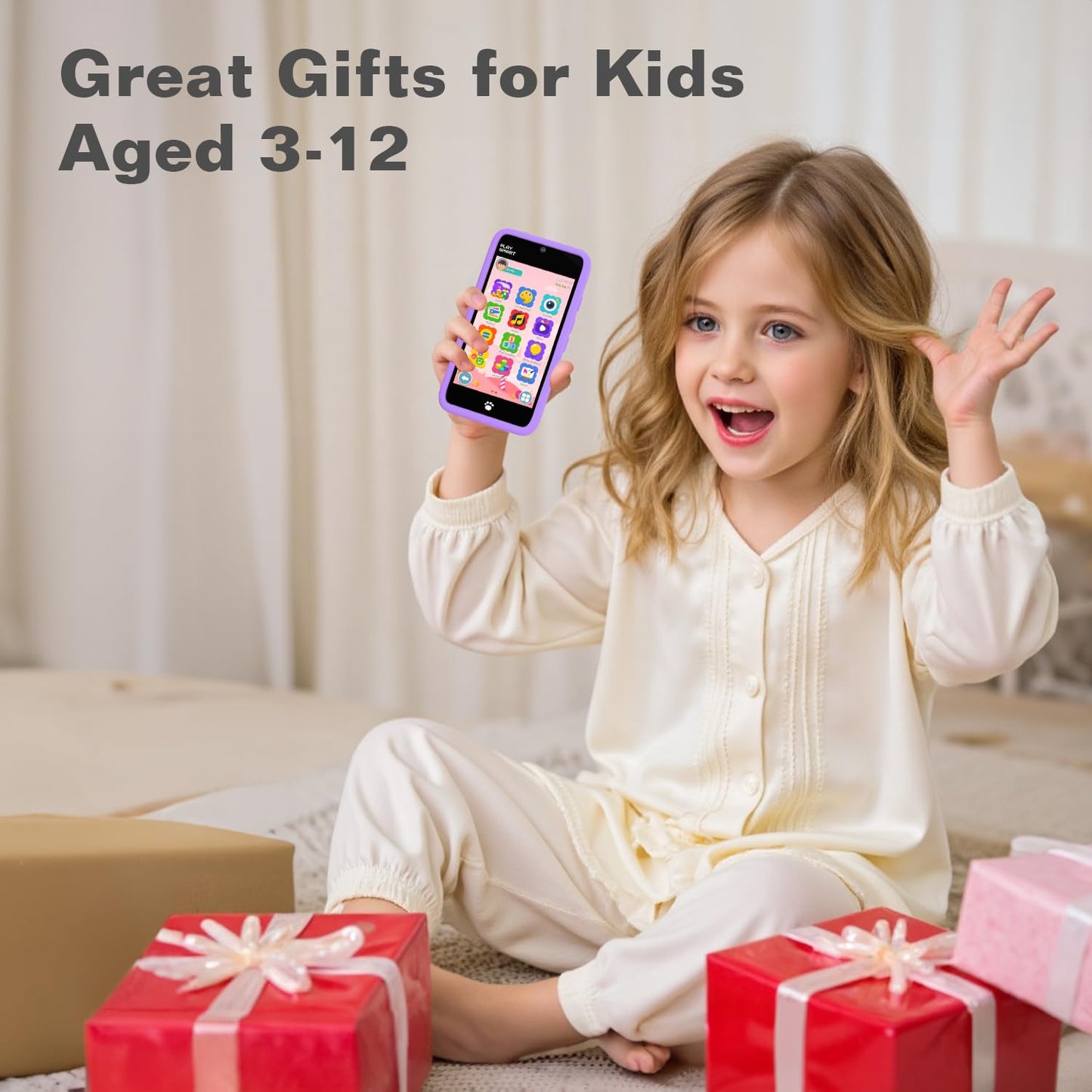 MOMILLA Kids Smart Phone Toy | 3.97 inch Screen, Dual Cameras, 200+ Games, 16GB