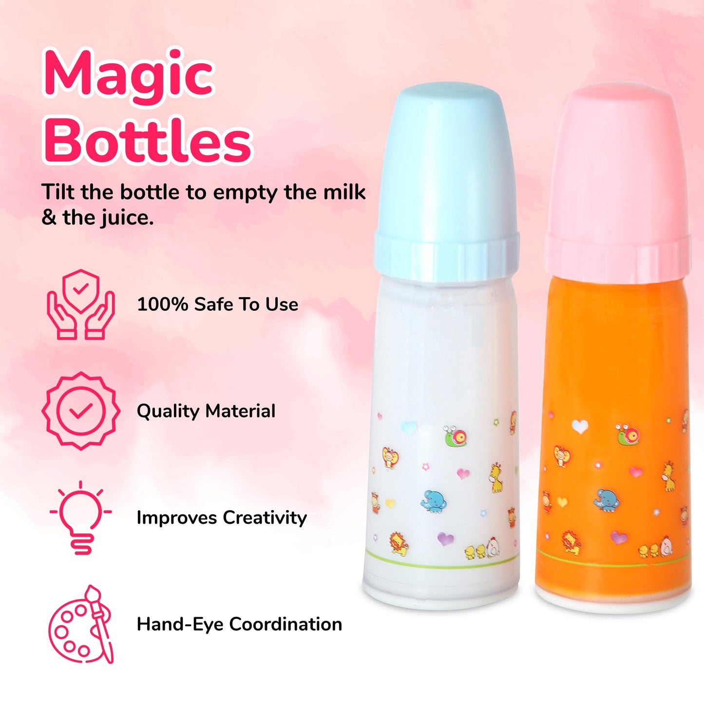 Mommy & Me Toy Magic Baby Doll Bottles – Disappearing Milk & Juice (2 Pack)