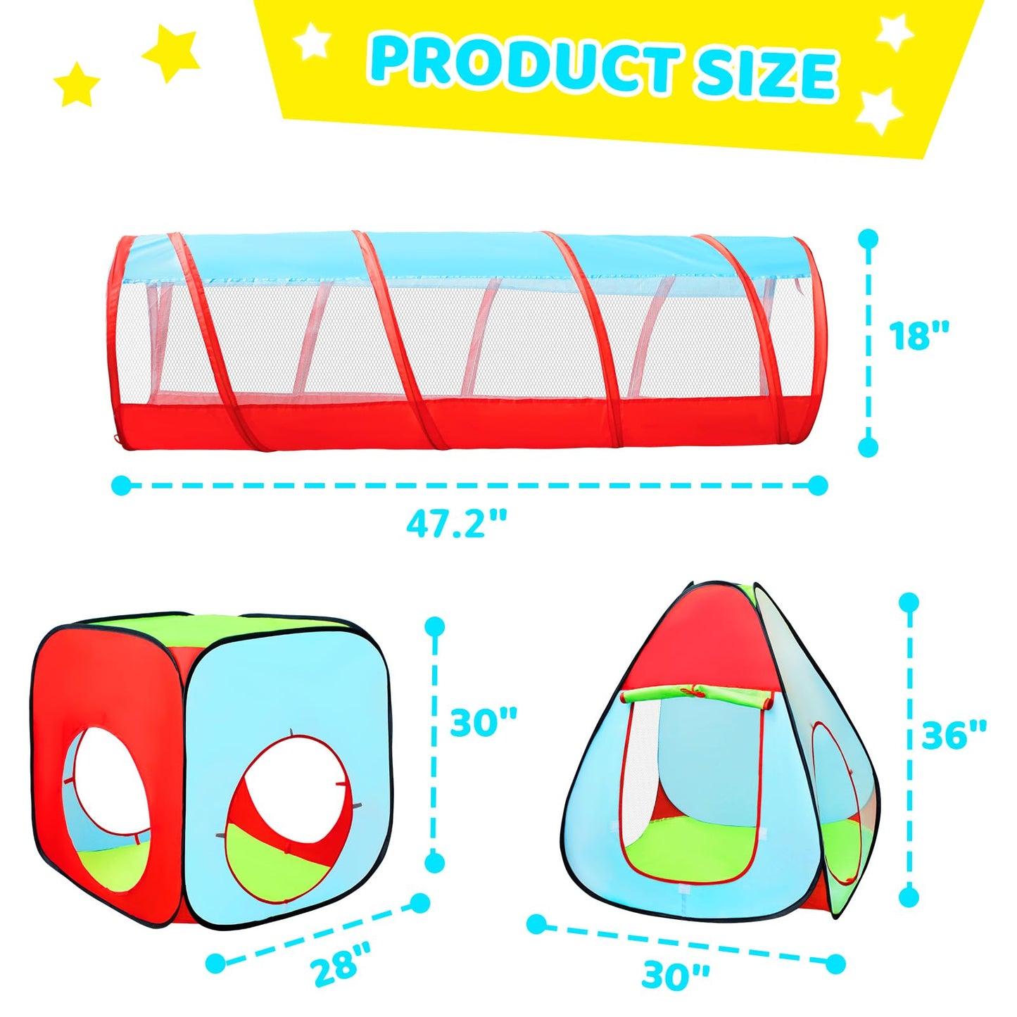 Moncoland 3pc Kids Play Tent with Ball Pit, Crawl Tunnel & Castle