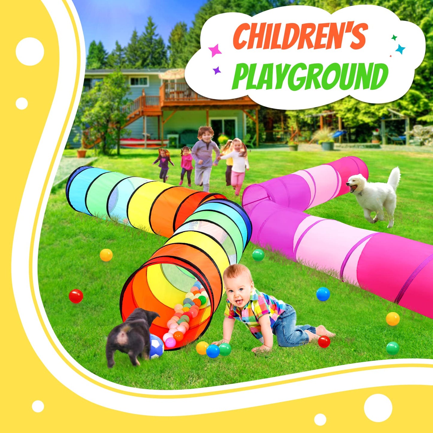 Moncoland 2-Pack Kids Play Tunnel Tent – 6-ft Pop Up Tunnels Rainbow & Pink