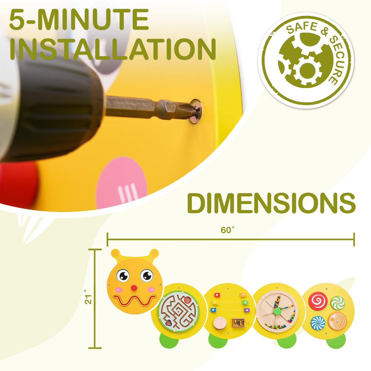 Monläurd Caterpillar Montessori Busy Board | Wooden Educational Toy for 6 Months+