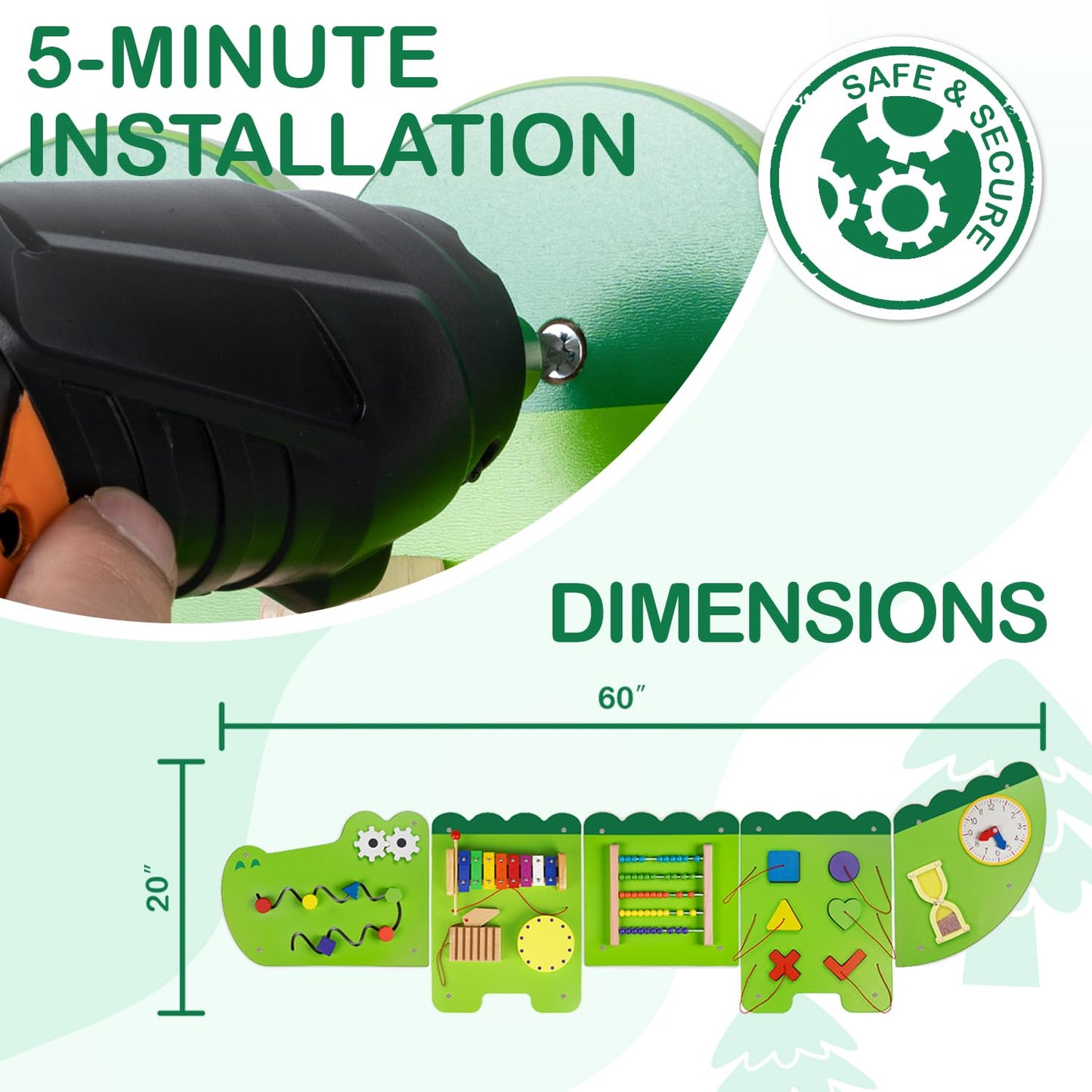 Monläurd Crocodile Montessori Busy Board - Sensory & Educational Wall Toy for Ages 6m+
