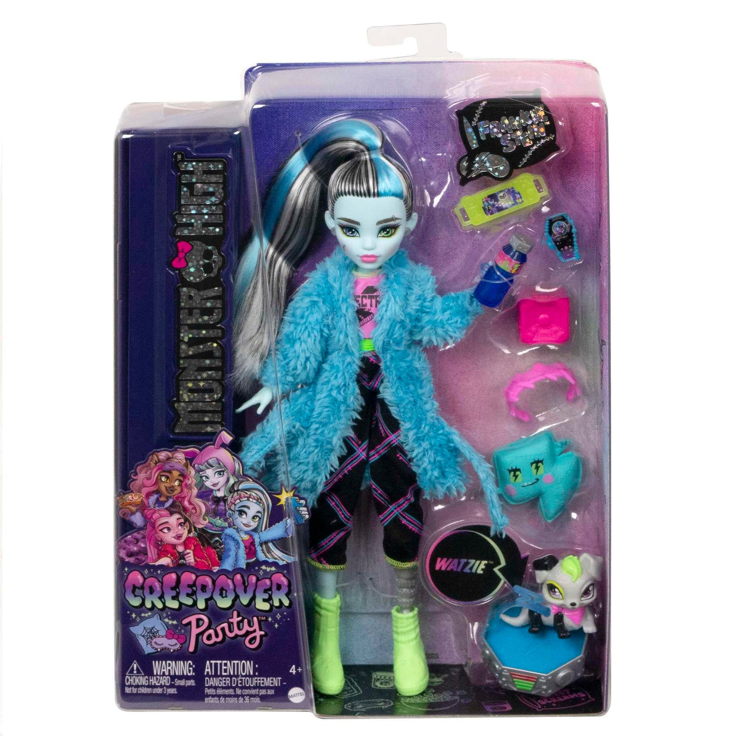 Monster High Creepover Party Frankie Stein Doll with Watzie – Sleepover Accessories