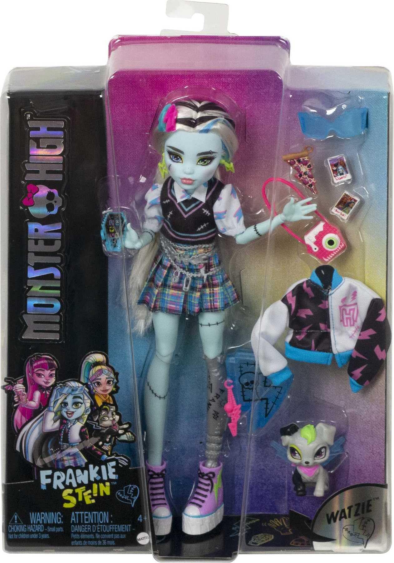 Monster High Frankie Stein Doll – Blue & Black Hair, Signature Look, Watzie Pet & Accessories