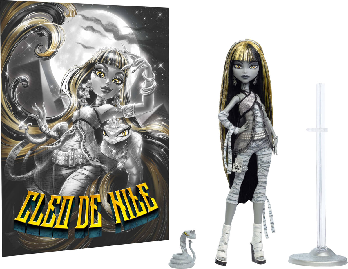 Monster High Reel Drama Cleo De Nile Doll — Black & White Reproduction with Doll-Size & Life-Size Posters