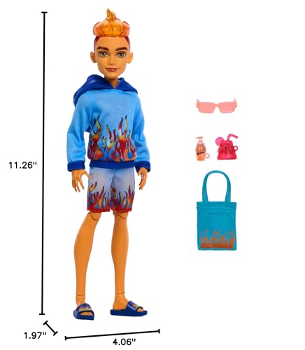 Monster High Heath Burns Doll – Scare-adise Island Beach Gear, Flame Hoodie & Accessories
