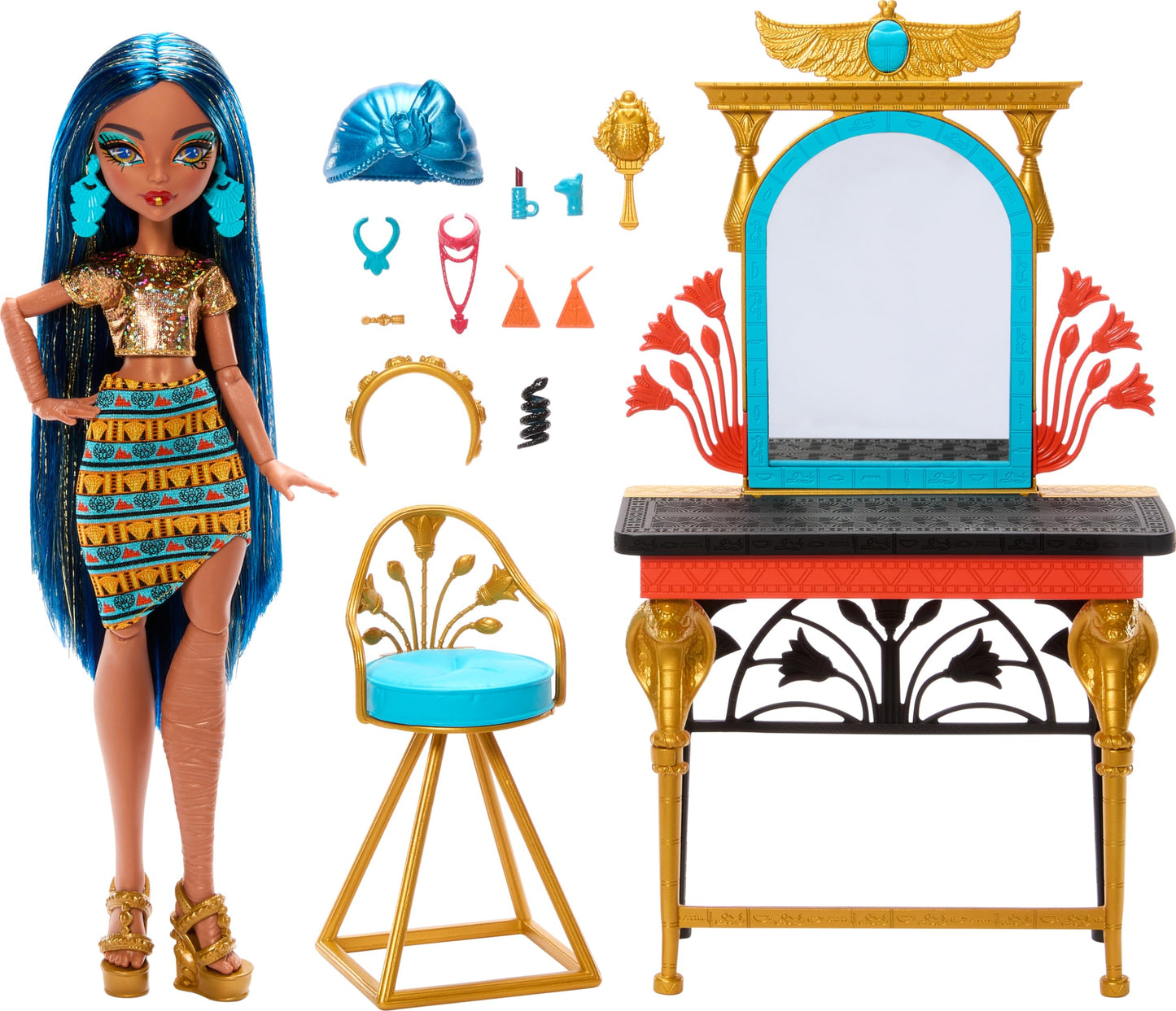 Monster High Self Scare Day Cleo De Nile Doll Play Set | Vanity Table, Accessories & Storytelling