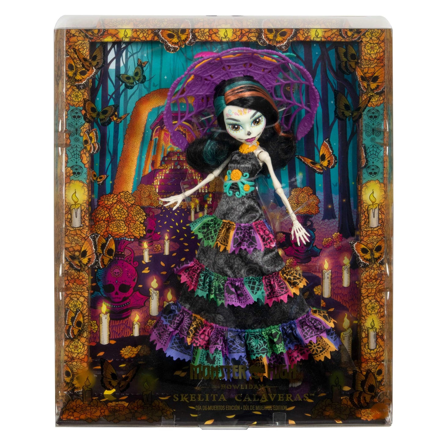Monster High Skelita Calaveras Día de Muertos 2024 Howliday Collectible – La Catrina Hat, Paper Banner Dress, Display Packaging