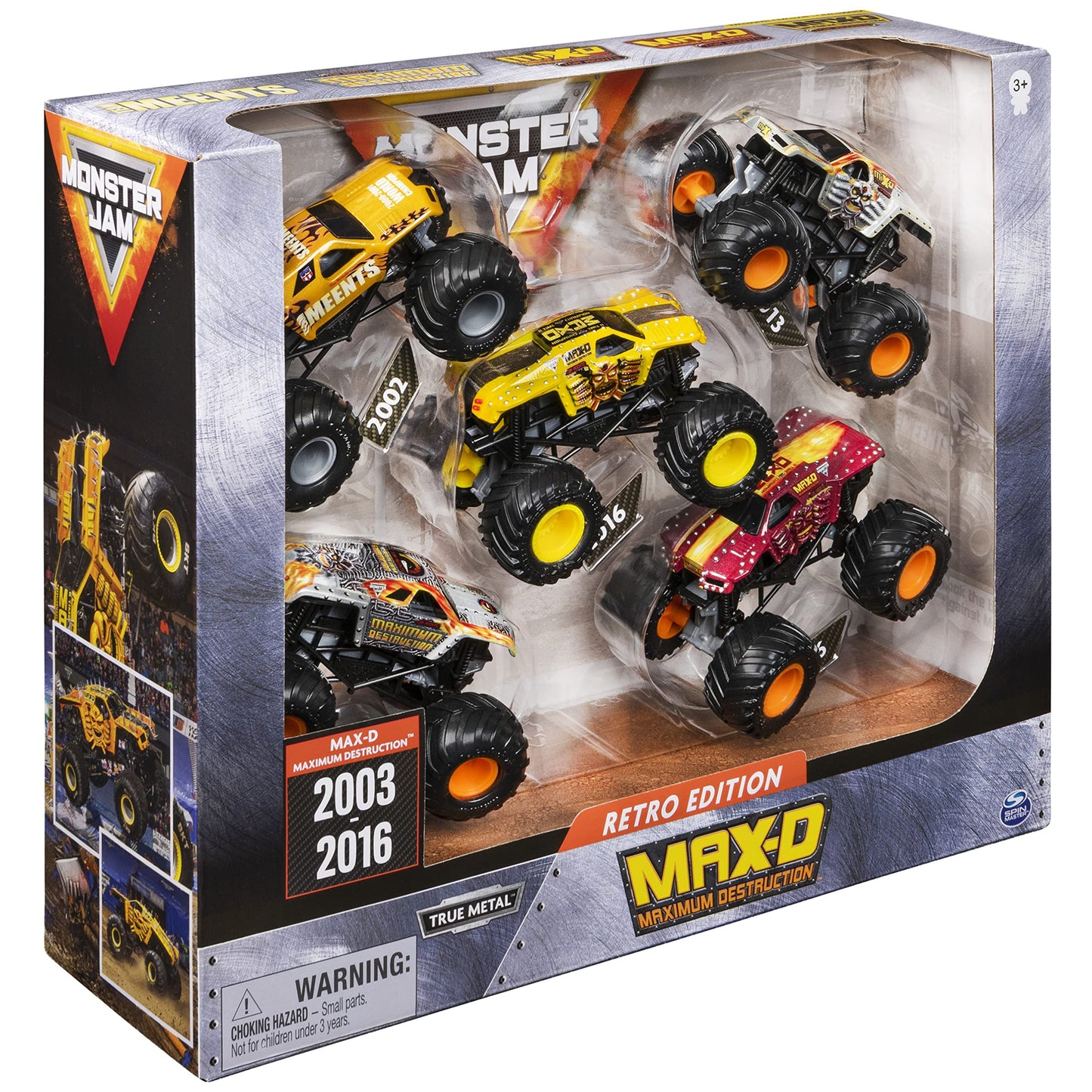 Monster Jam Retro Edition Max-D 1:64 Scale 5-Pack – Exclusive Vintage Die-Cast Trucks