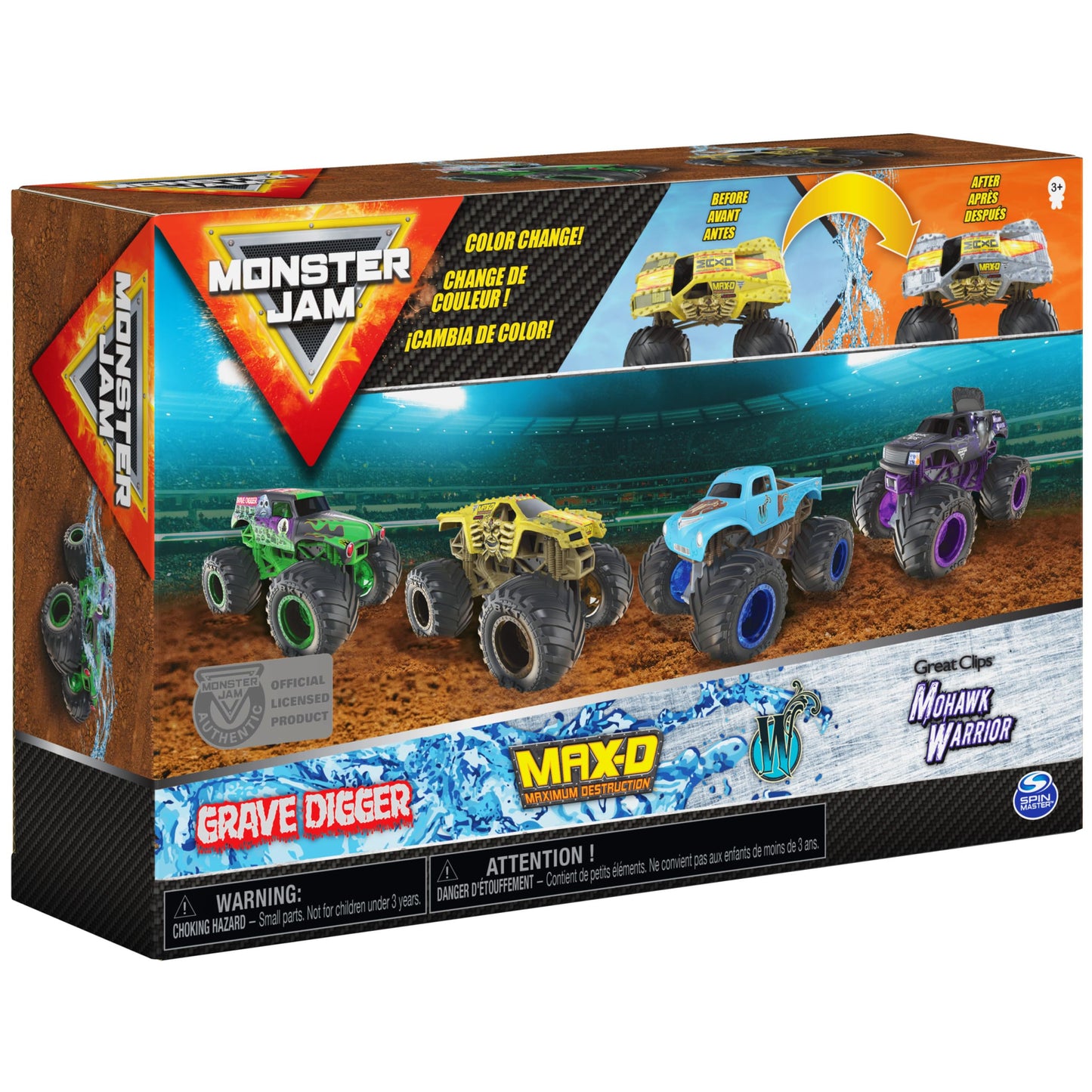 Monster Jam Reveal the Steel 4-Pack - Color-Changing Die-Cast Trucks, 1:64 Scale