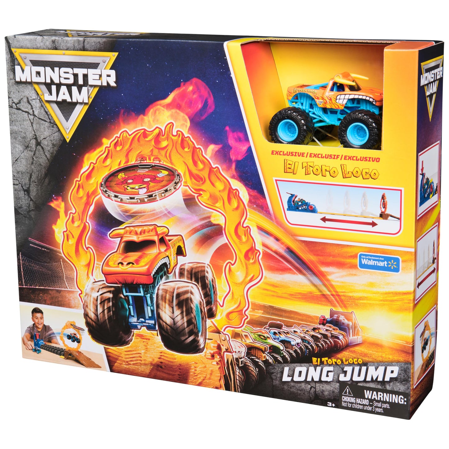 Monster Jam El Toro Loco Long Jump Playset – Exclusive Die-Cast Truck & Flaming Ring | Spin Master