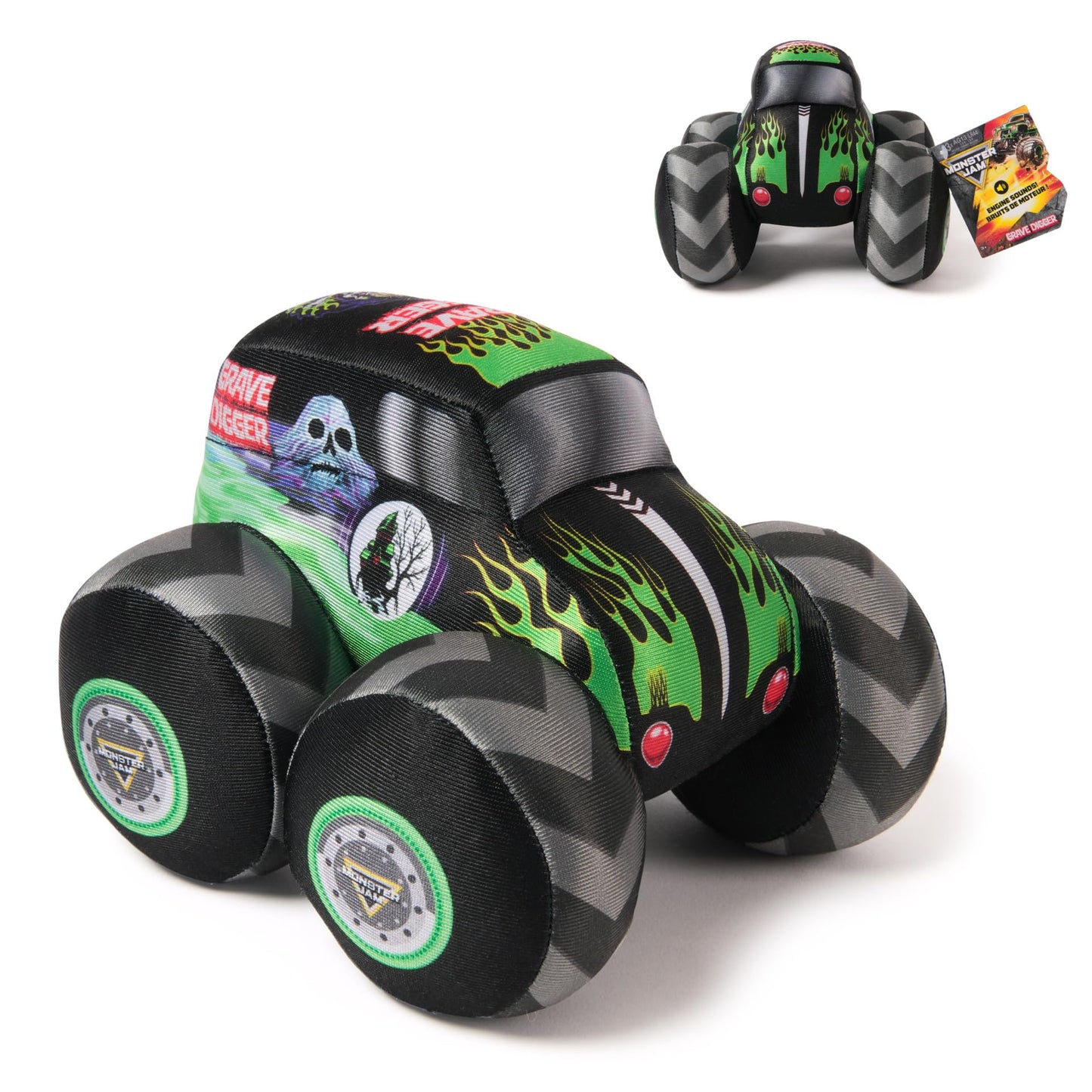 Monster Jam Grave Digger 7-Inch Plush Truck with Engine Sounds – Official Plush Toy