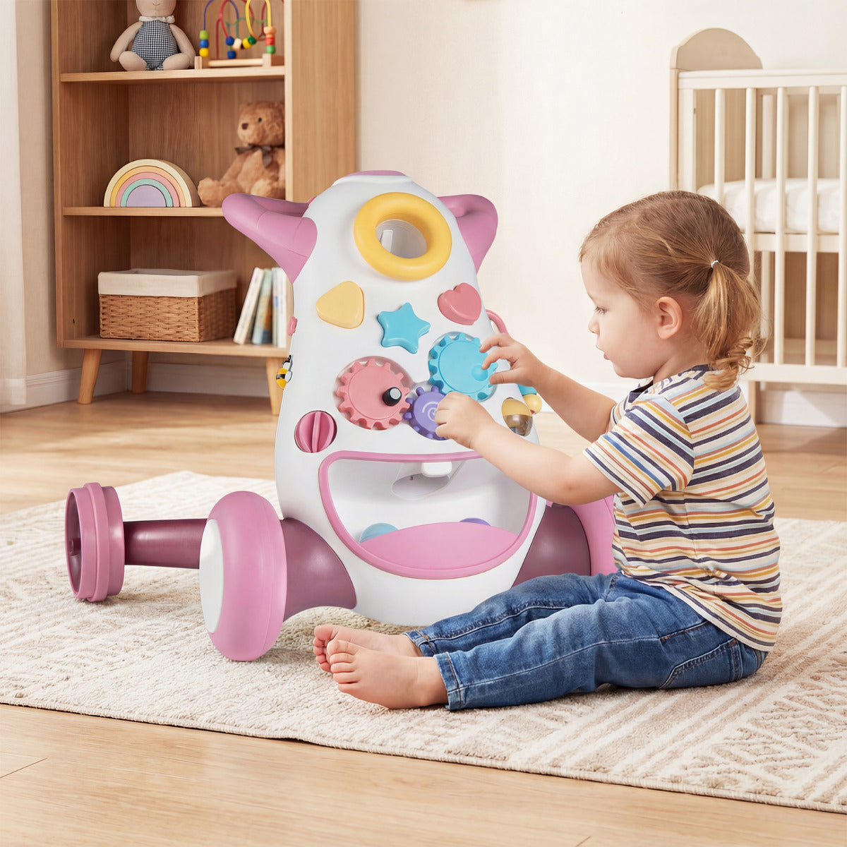 Montessori Baby Walker Toddler Educational Push Toy with Music and Light-Blue