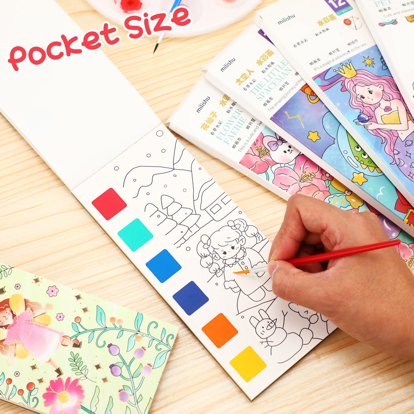 Mooliwe 24-Pack Pocket Watercolor Books Set – All-in-One Travel Watercolor Kit